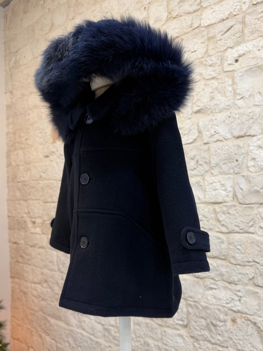 Cappottino Bimbo Bimbaló Blu in Panno - Con Cappuccio Pelliccia | VIA32