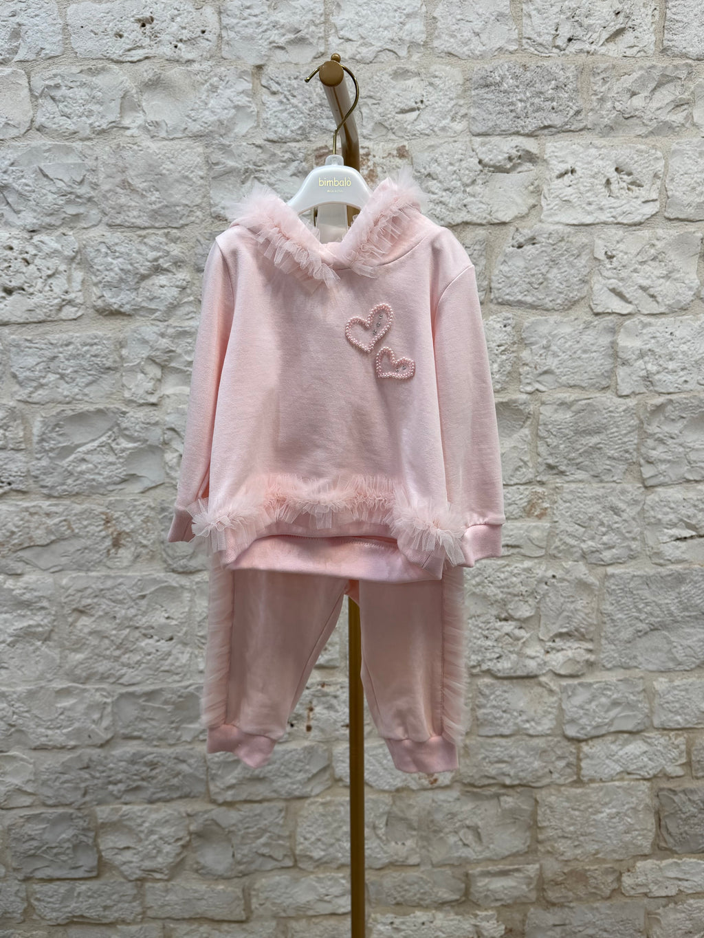 Completino Bimba Bimbaló Rosa - Felpa e Pantalone con Tulle | VIA32