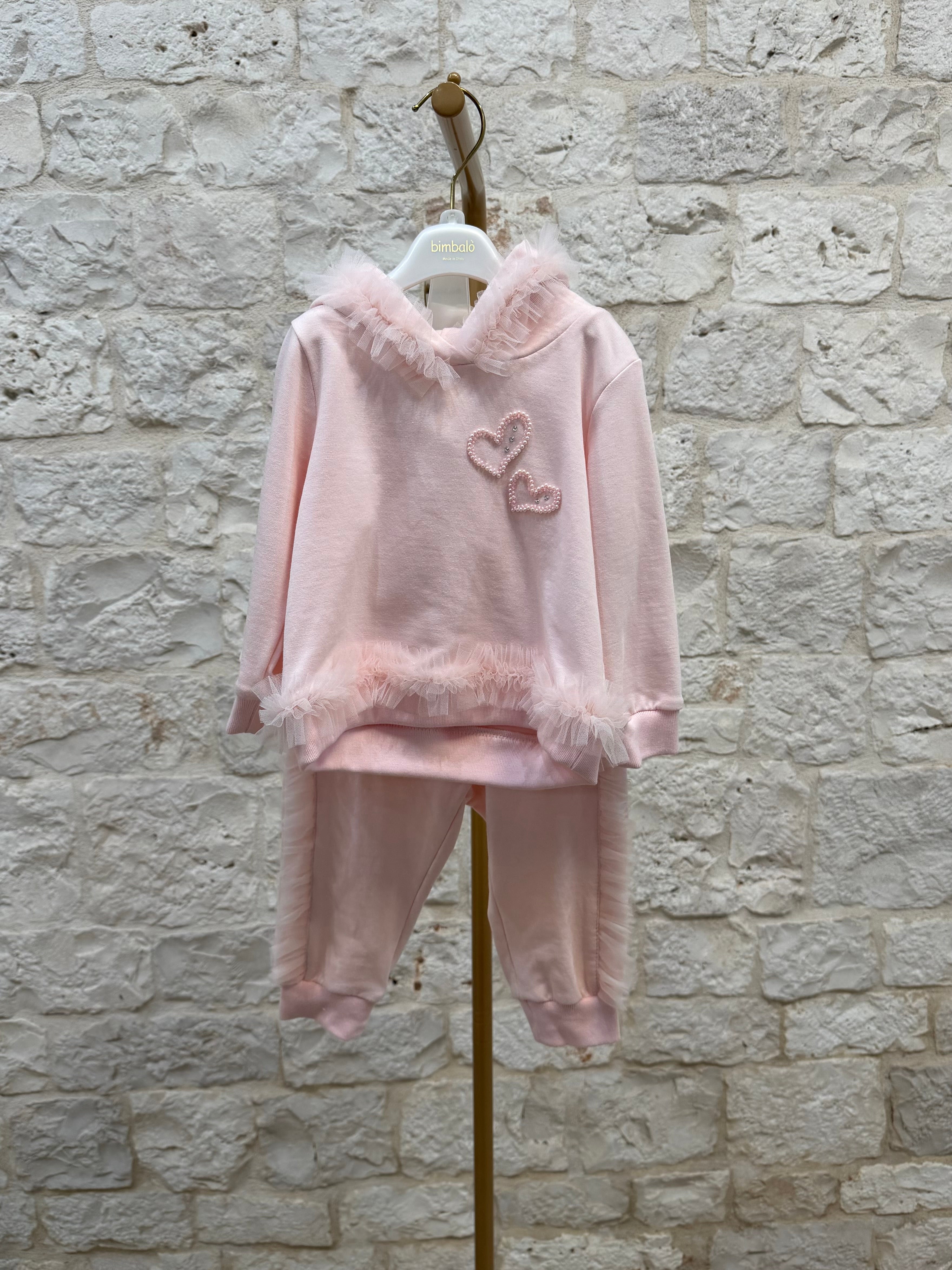 Completino Bimba Bimbaló Rosa - Felpa e Pantalone con Tulle | VIA32