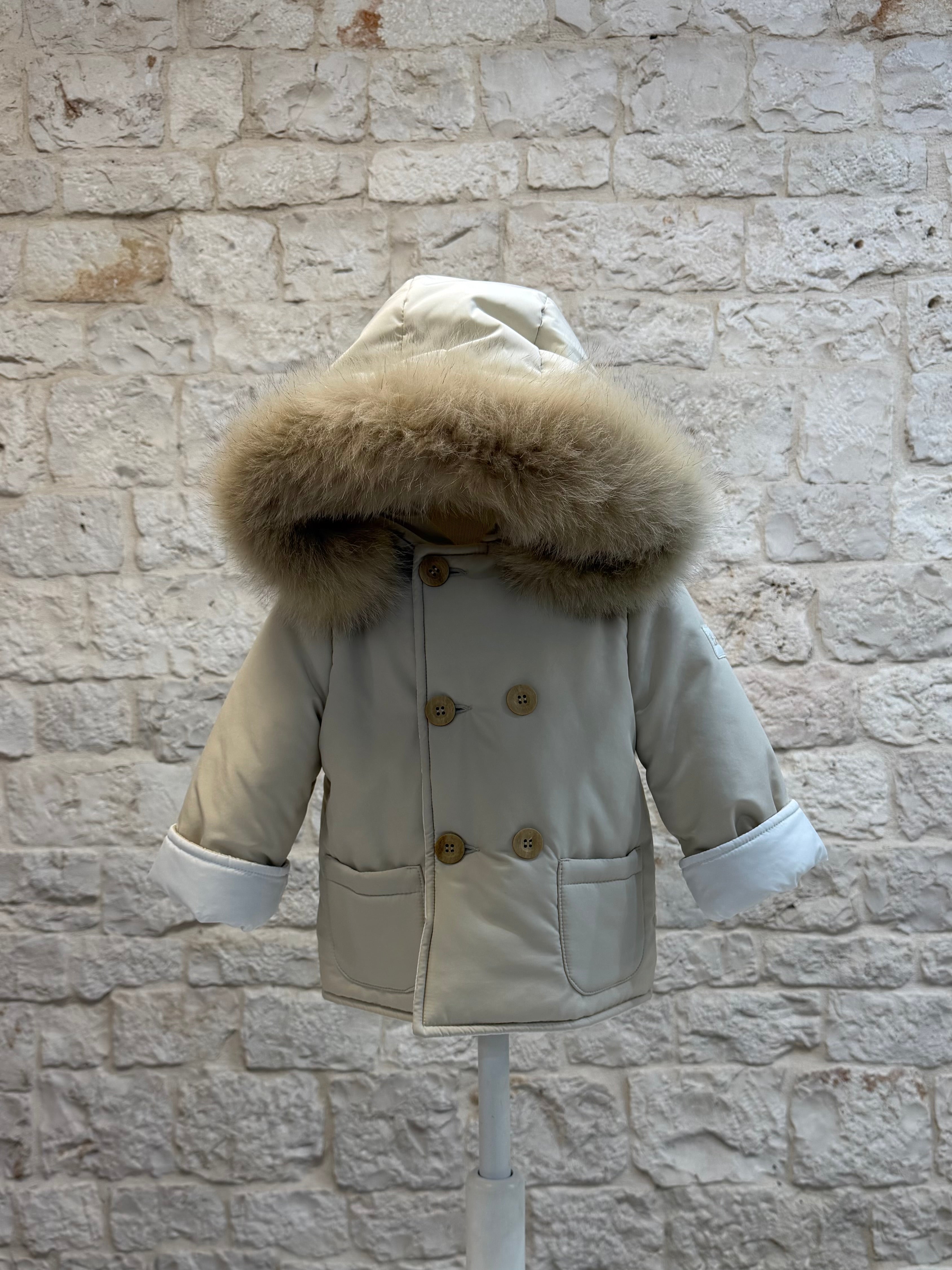 Piumino Bimbo Bimbaló Beige con Cappuccio Pelliccia - Caldo | VIA32