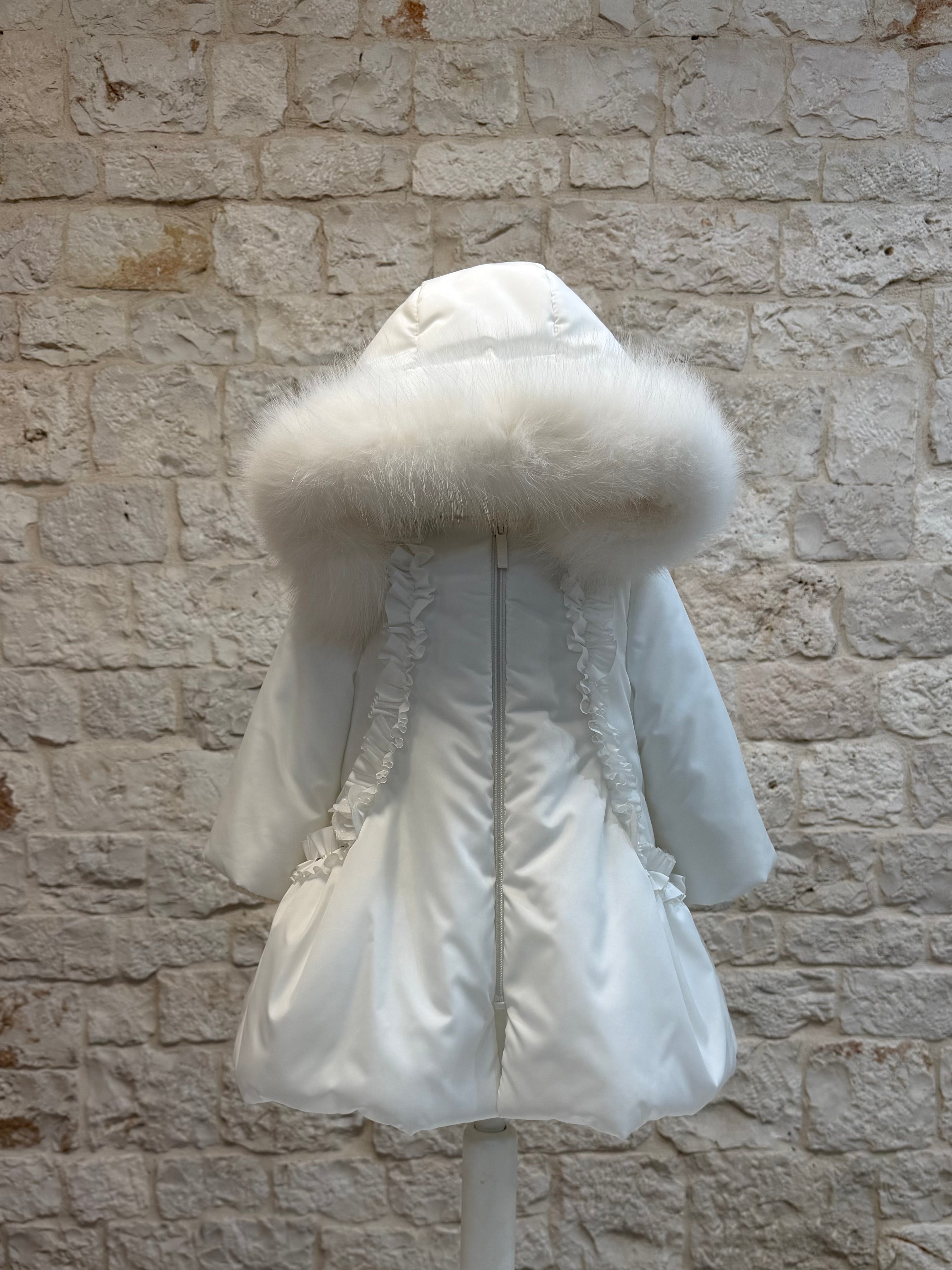 Piumino Bimba Bimbaló Bianco con Strass e Pelliccia - Elegante | VIA32