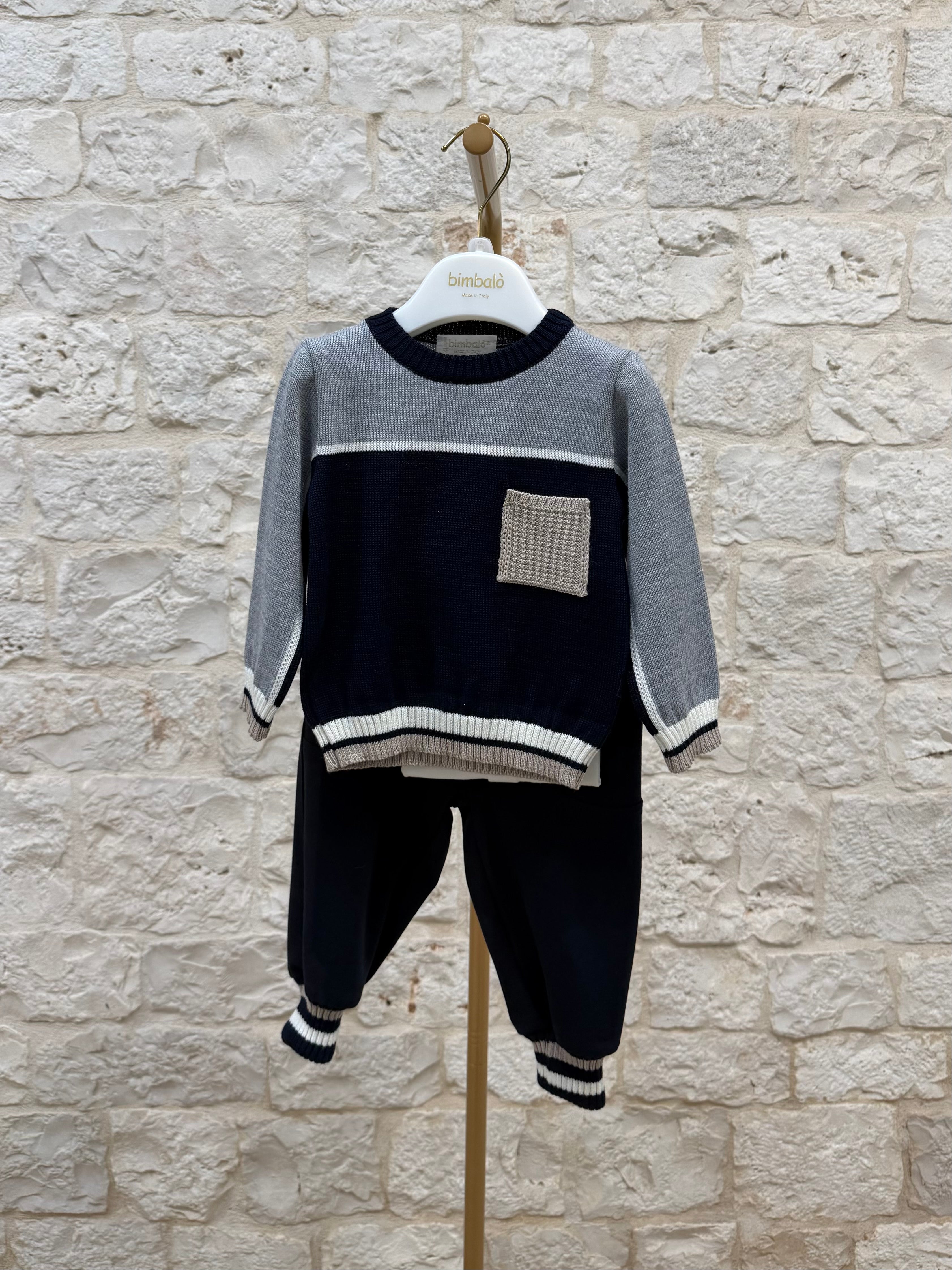 Completino Bimbo Bimbaló Blu e Grigio - Maglione Camicia Pantalone | VIA32