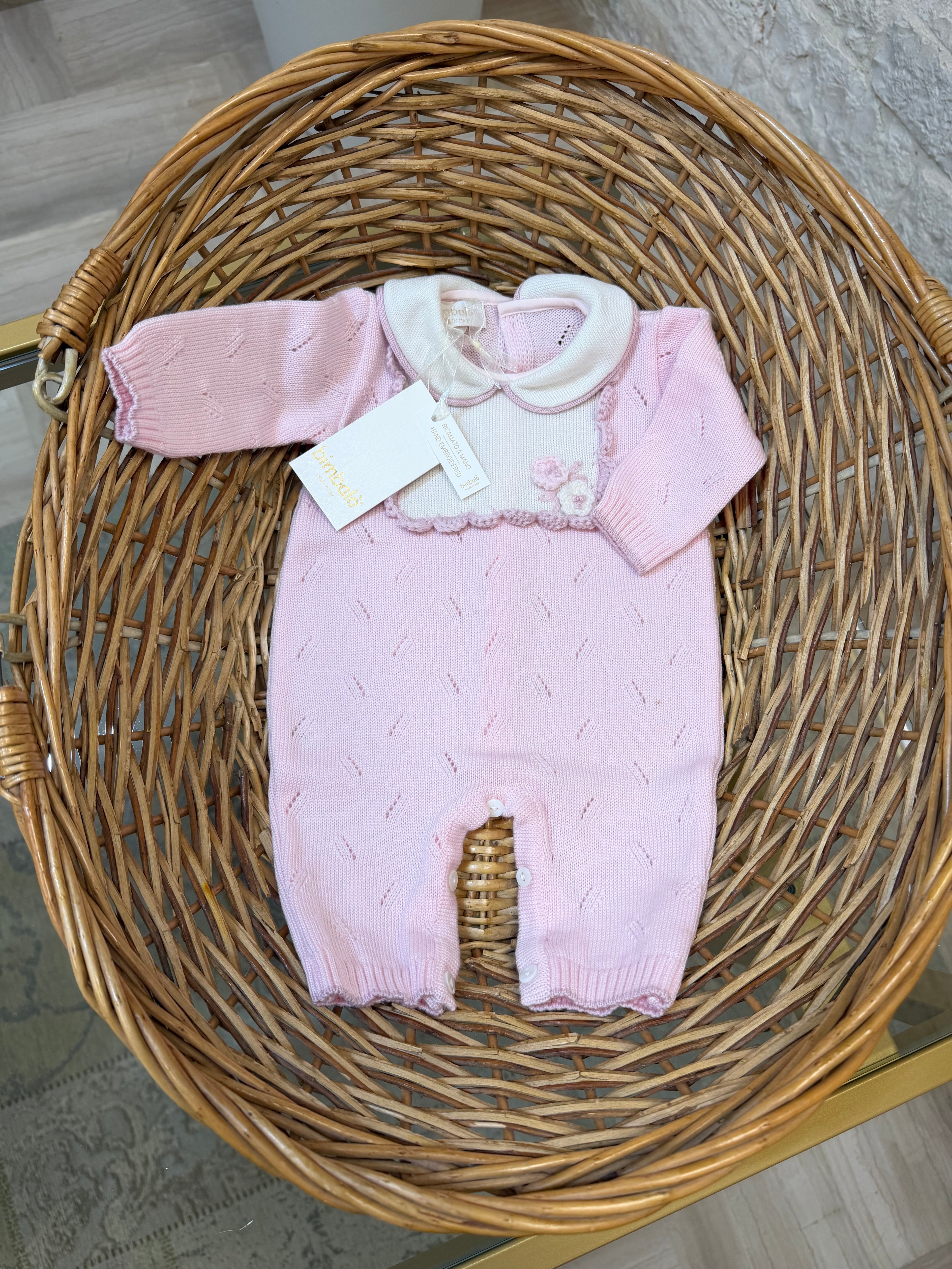 Tutina Neonata 100% Lana Bimbaló Rosa con Fiori - Morbida e Calda | VIA32