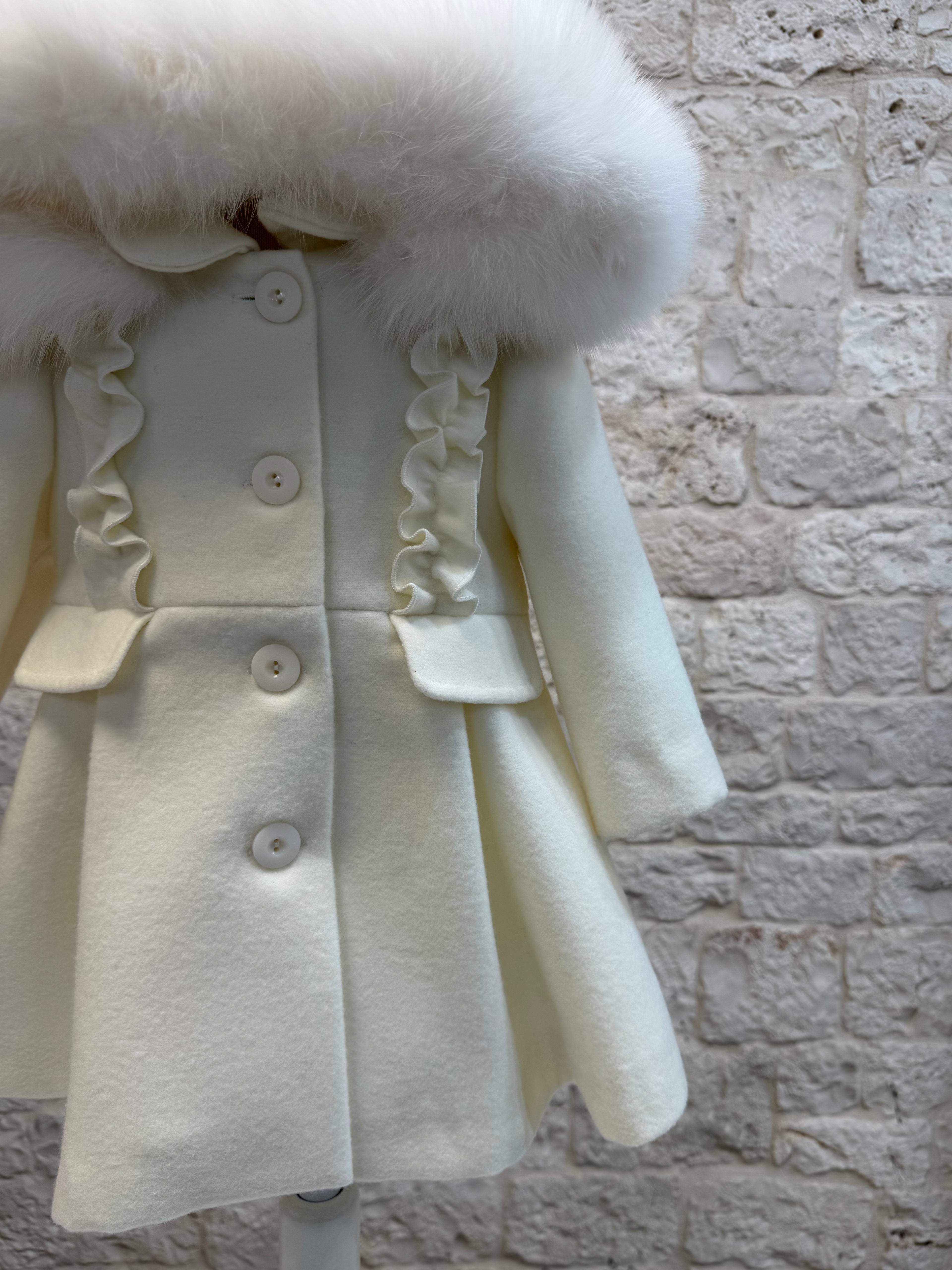 Cappottino Bimba Bimbaló Panna in Panno - Con Cappuccio Pelliccia | VIA32