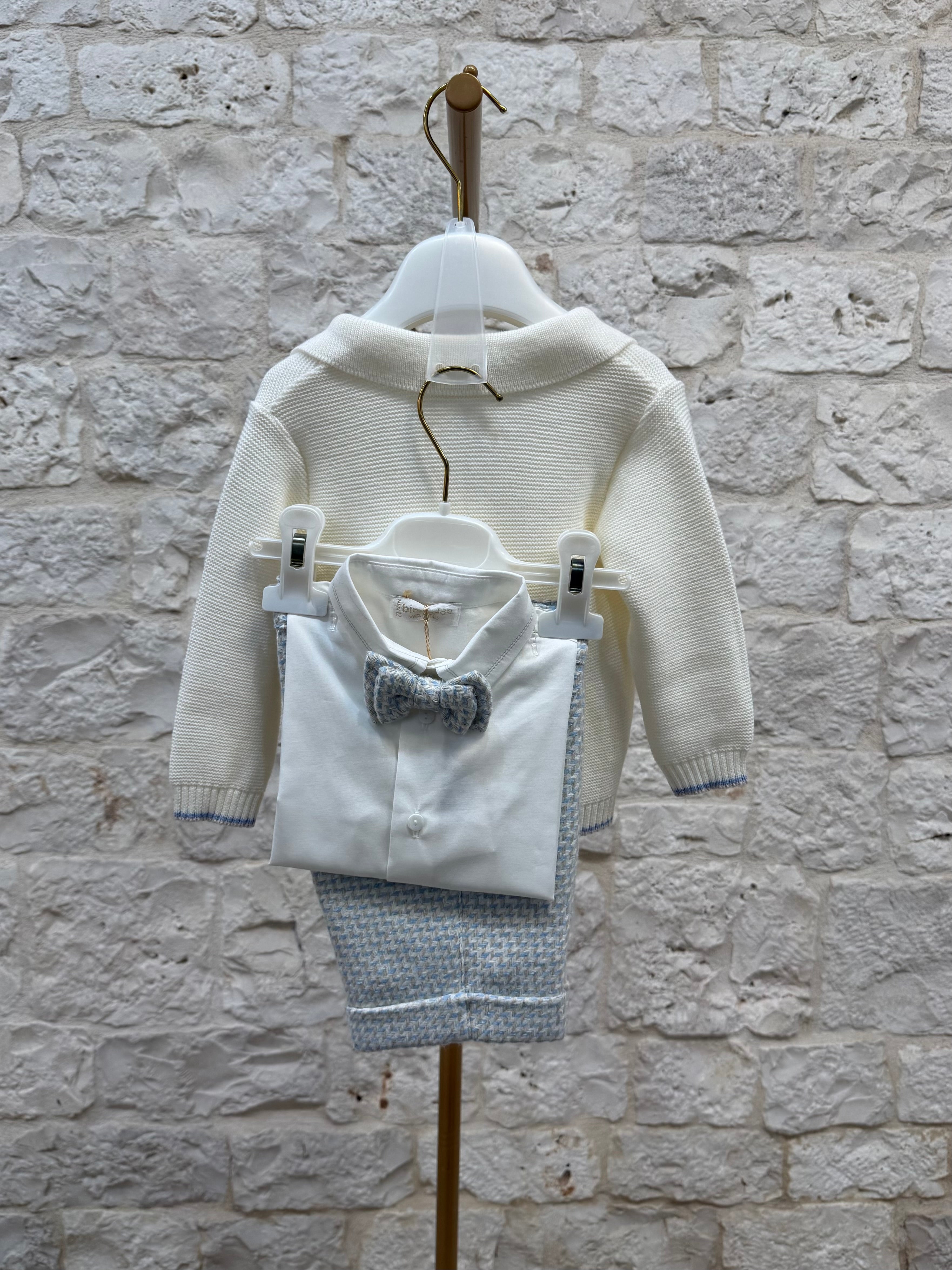 Completino Bimbo Bimbaló Panna e Cielo - Cardigan Camicia Pantalone | VIA32