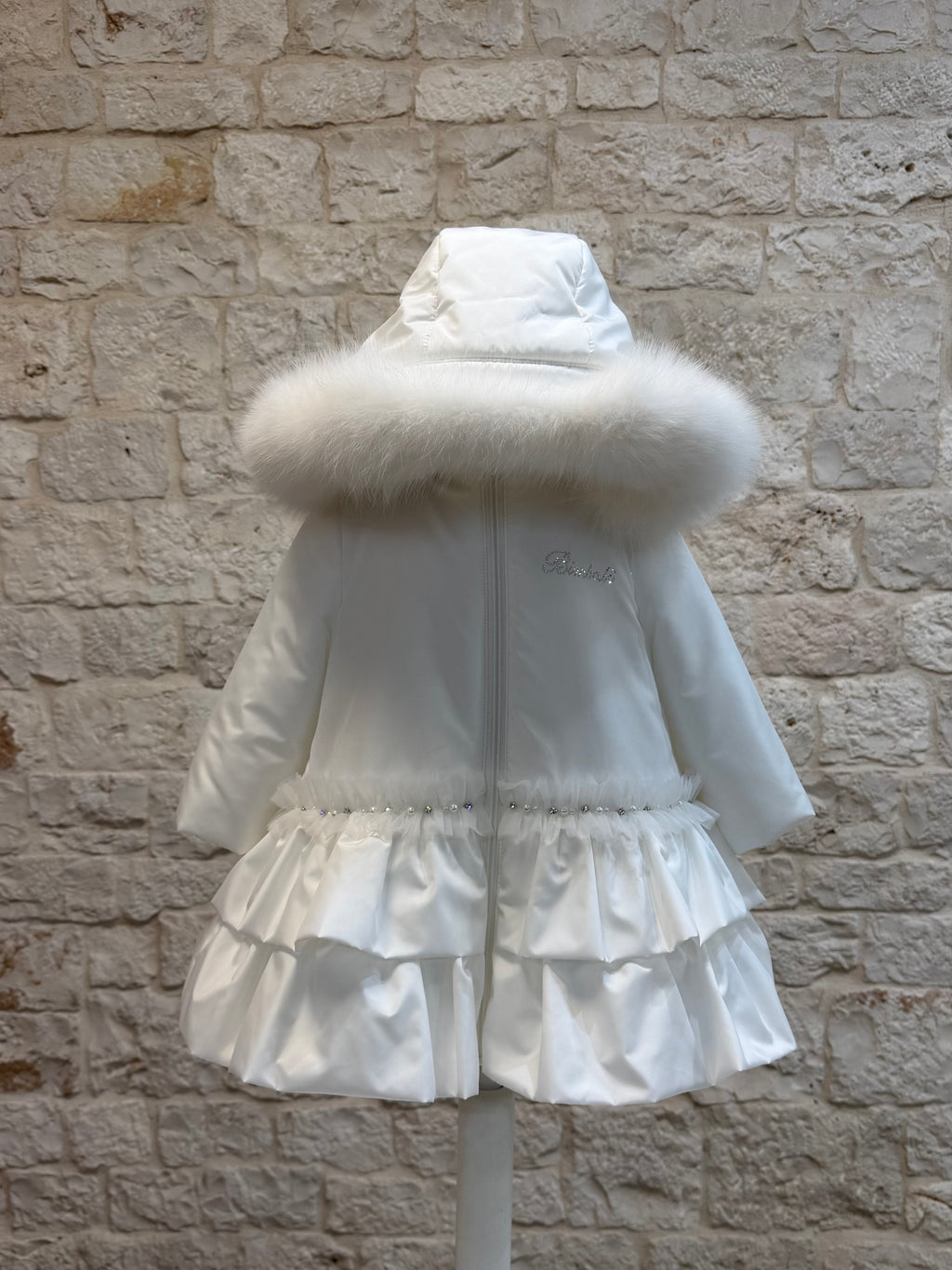 Piumino Bimba Bimbaló Bianco con Strass Pelliccia e Fiocco - Elegante | VIA32