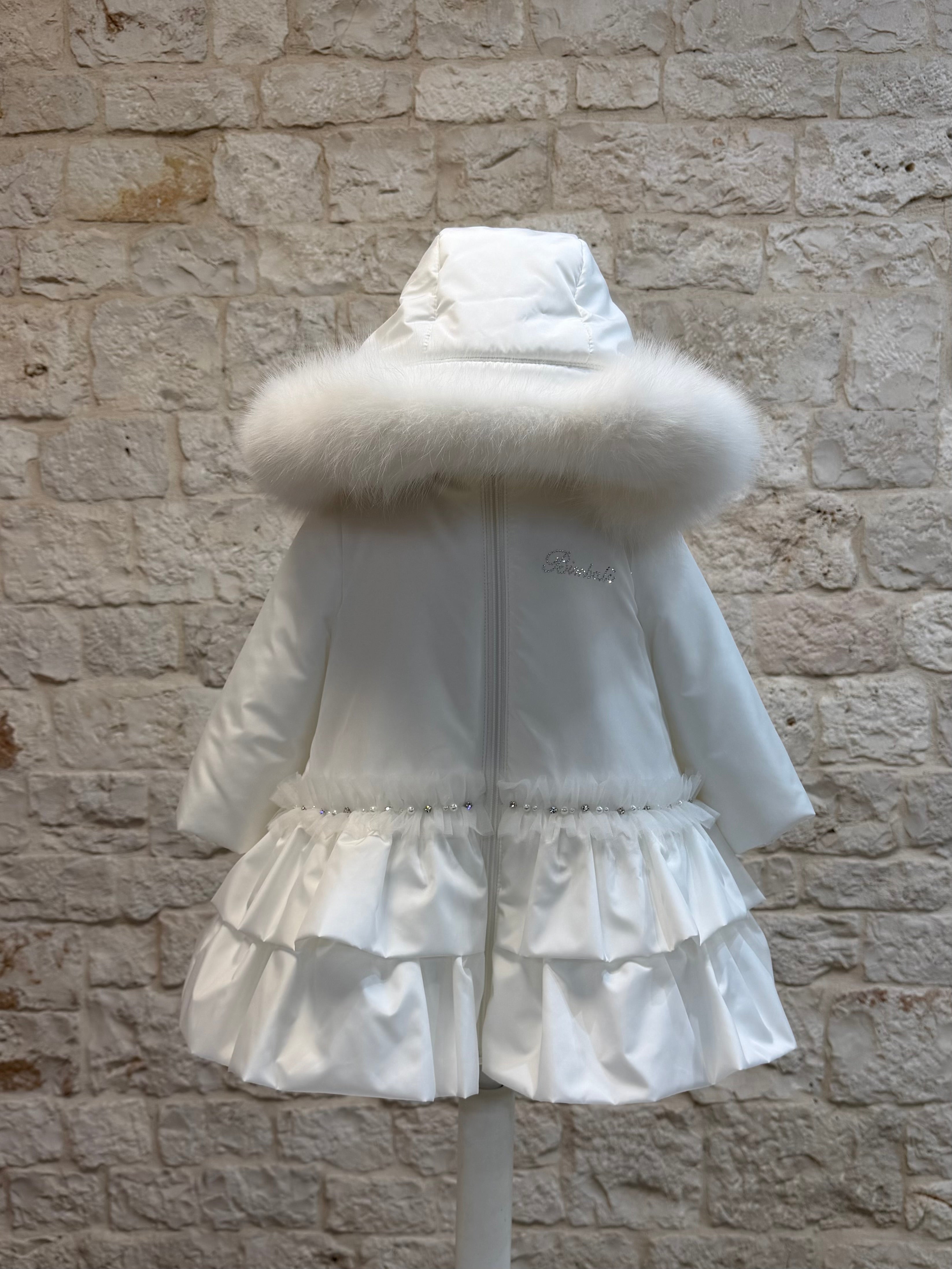 Piumino Bimba Bimbaló Bianco con Strass Pelliccia e Fiocco - Elegante | VIA32