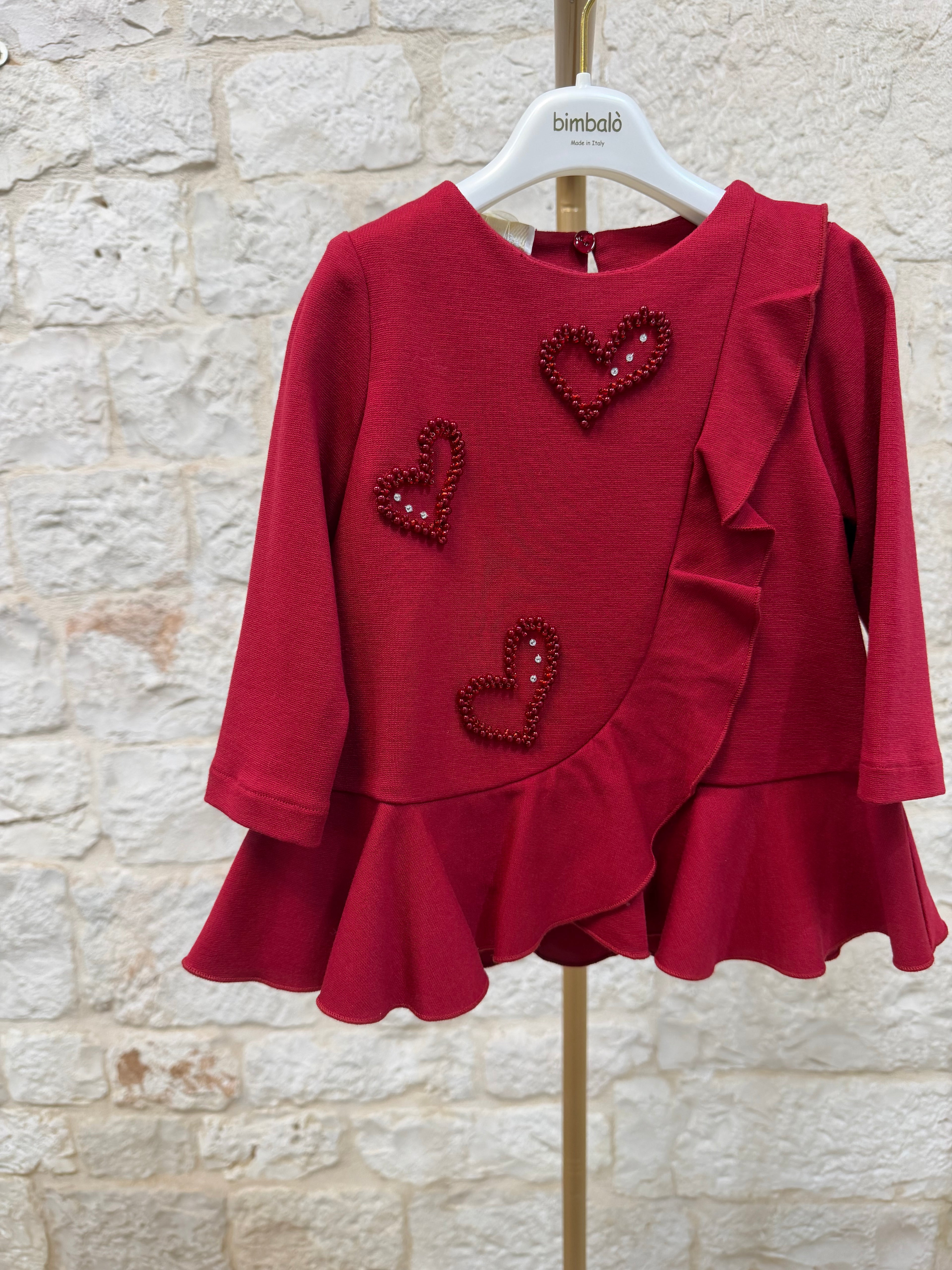 Completino Bimba Bimbaló Rosso - Maglia e Leggins con Cuori | VIA32