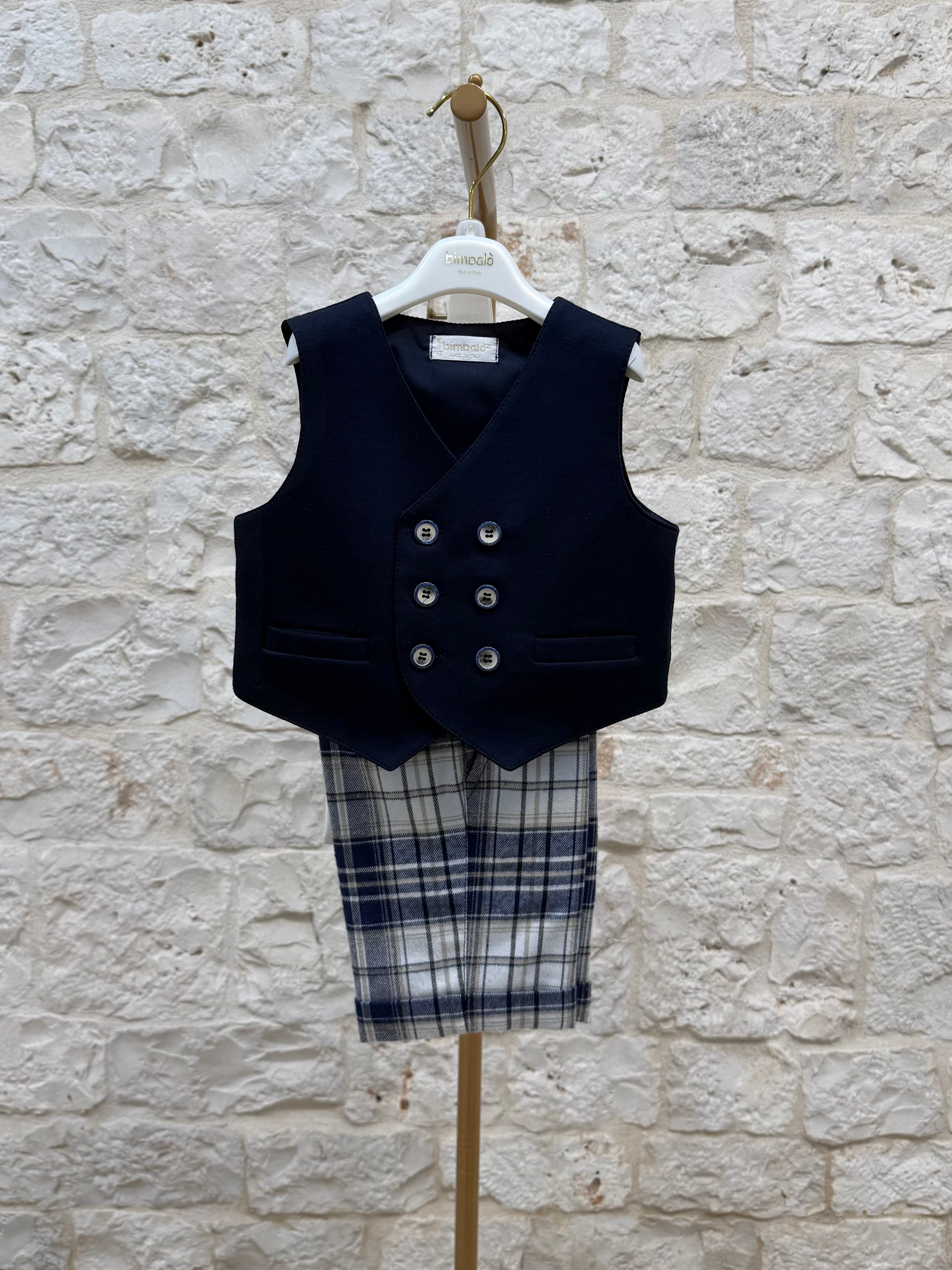 Completino Bimbo Bimbaló Blu e Tartan - Gilet Camicia Pantalone | VIA32