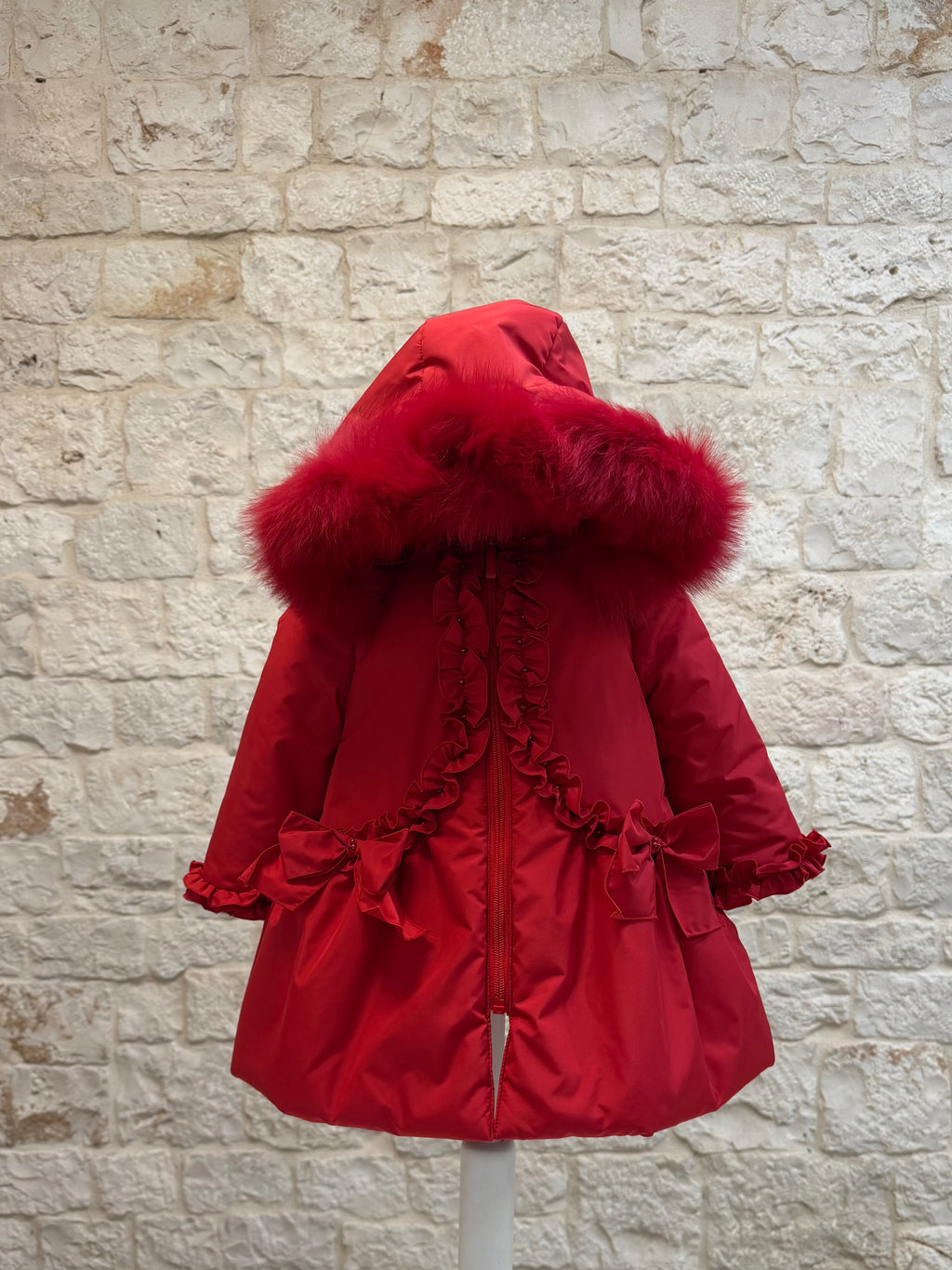 Piumino Bimba Bimbaló Rosso con Pelliccia e Fiocchetti - Caldo | VIA32