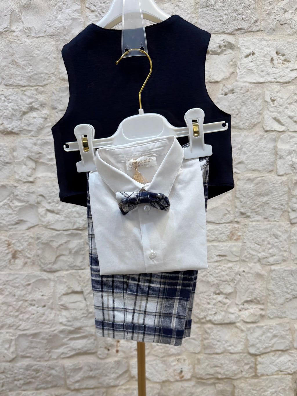 Completino Bimbo Bimbaló Blu e Tartan - Gilet Camicia Pantalone | VIA32