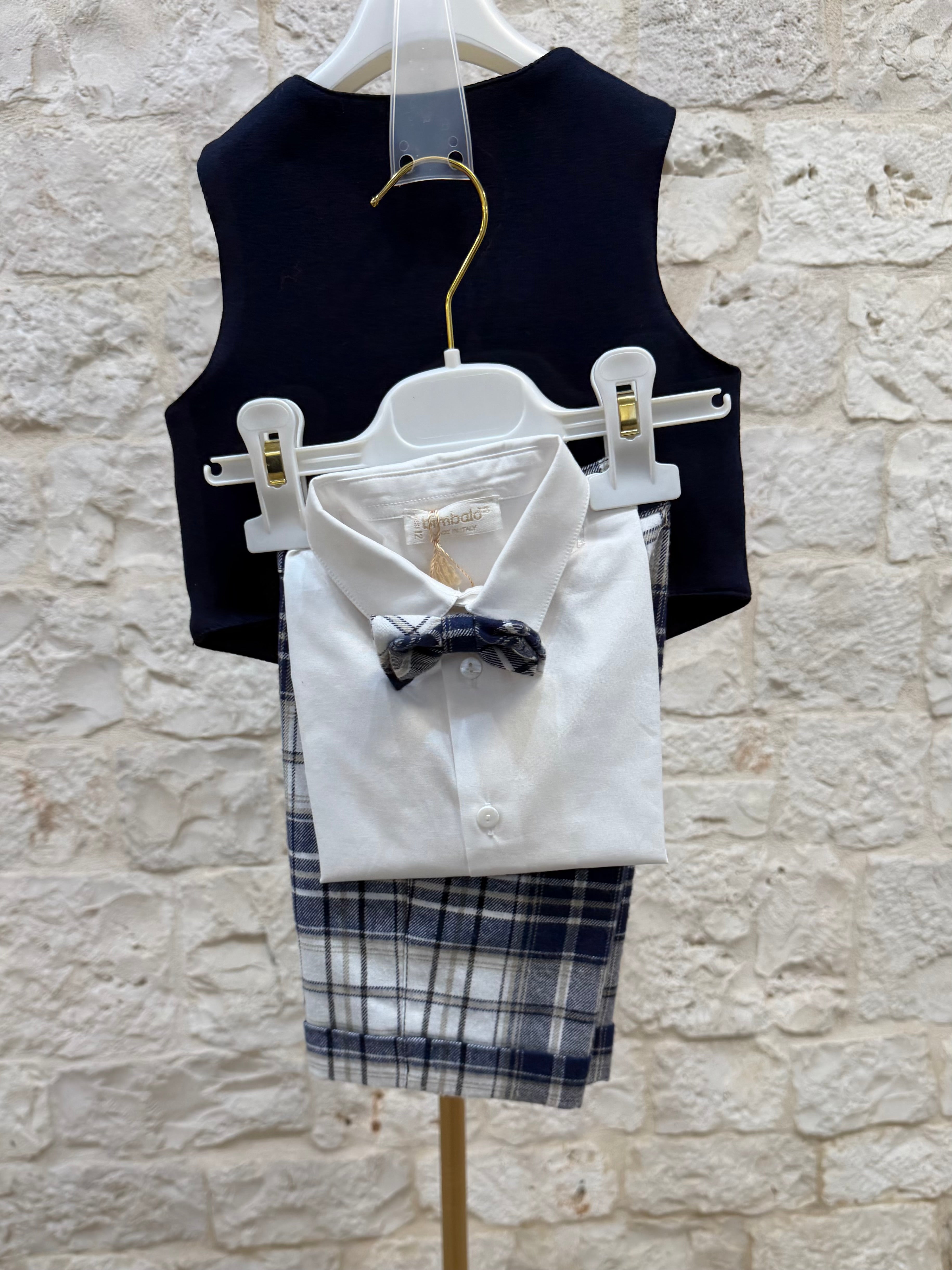 Completino Bimbo Bimbaló Blu e Tartan - Gilet Camicia Pantalone | VIA32