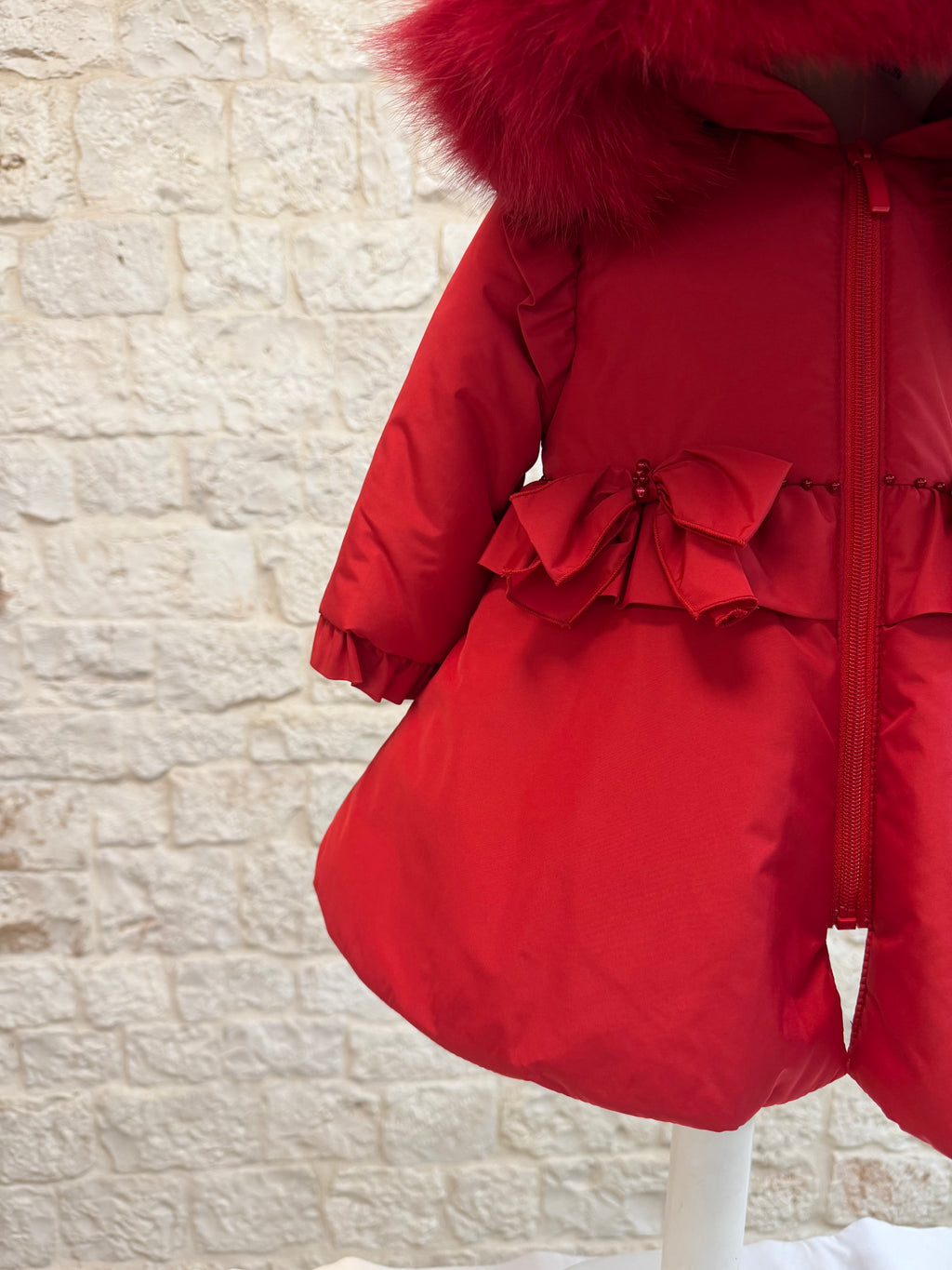 Piumino Bimba Bimbaló Rosso con Cappuccio Pelliccia - Caldo | VIA32