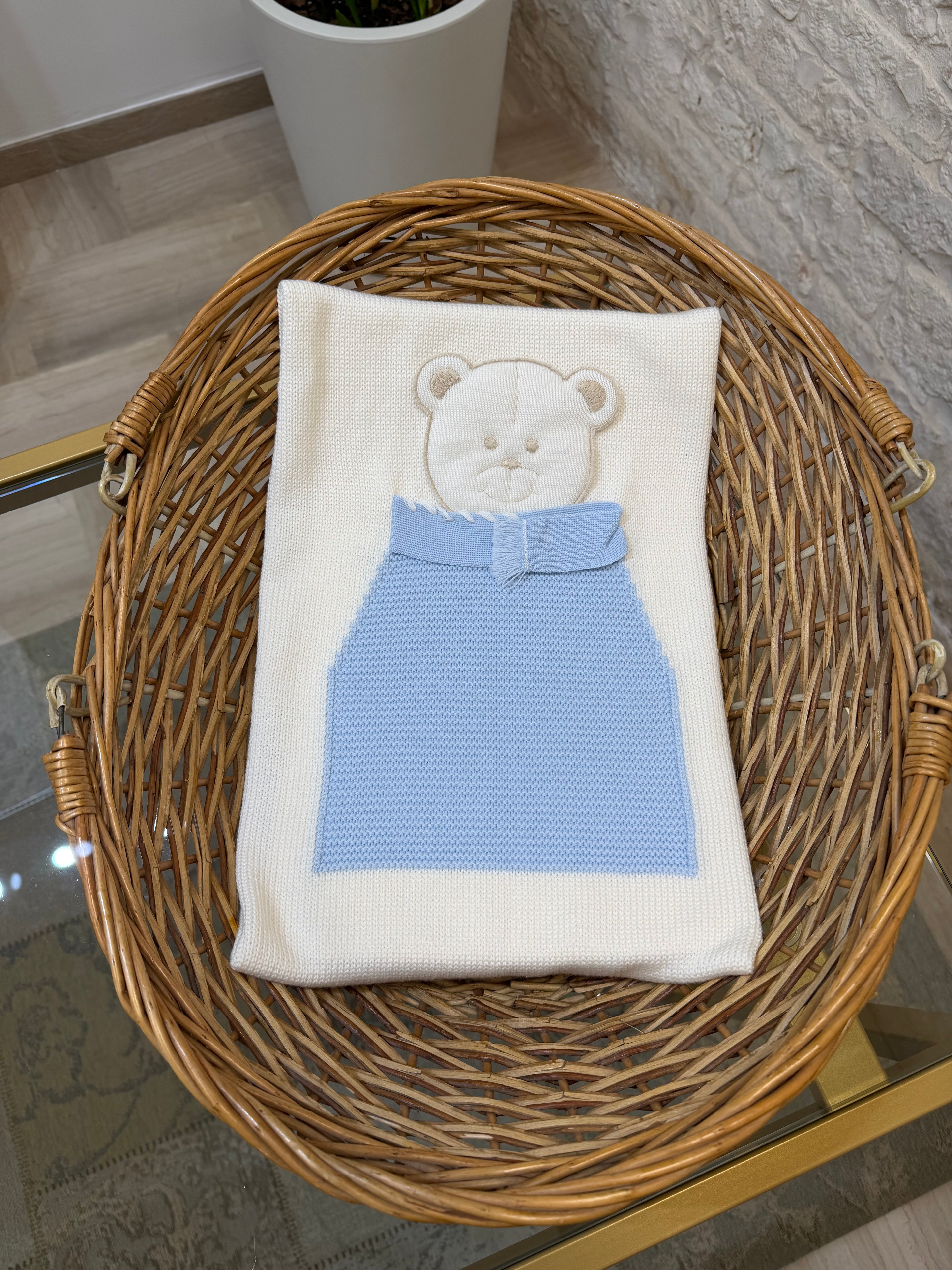 Copertina Neonato 100% Lana Bimbaló Panna con Orsetto - Morbida | VIA32