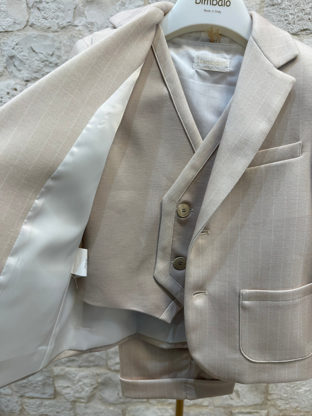 Completino Bimbo Bimbaló Beige Elegante - Giacca Gilet Camicia Pantalone | VIA32