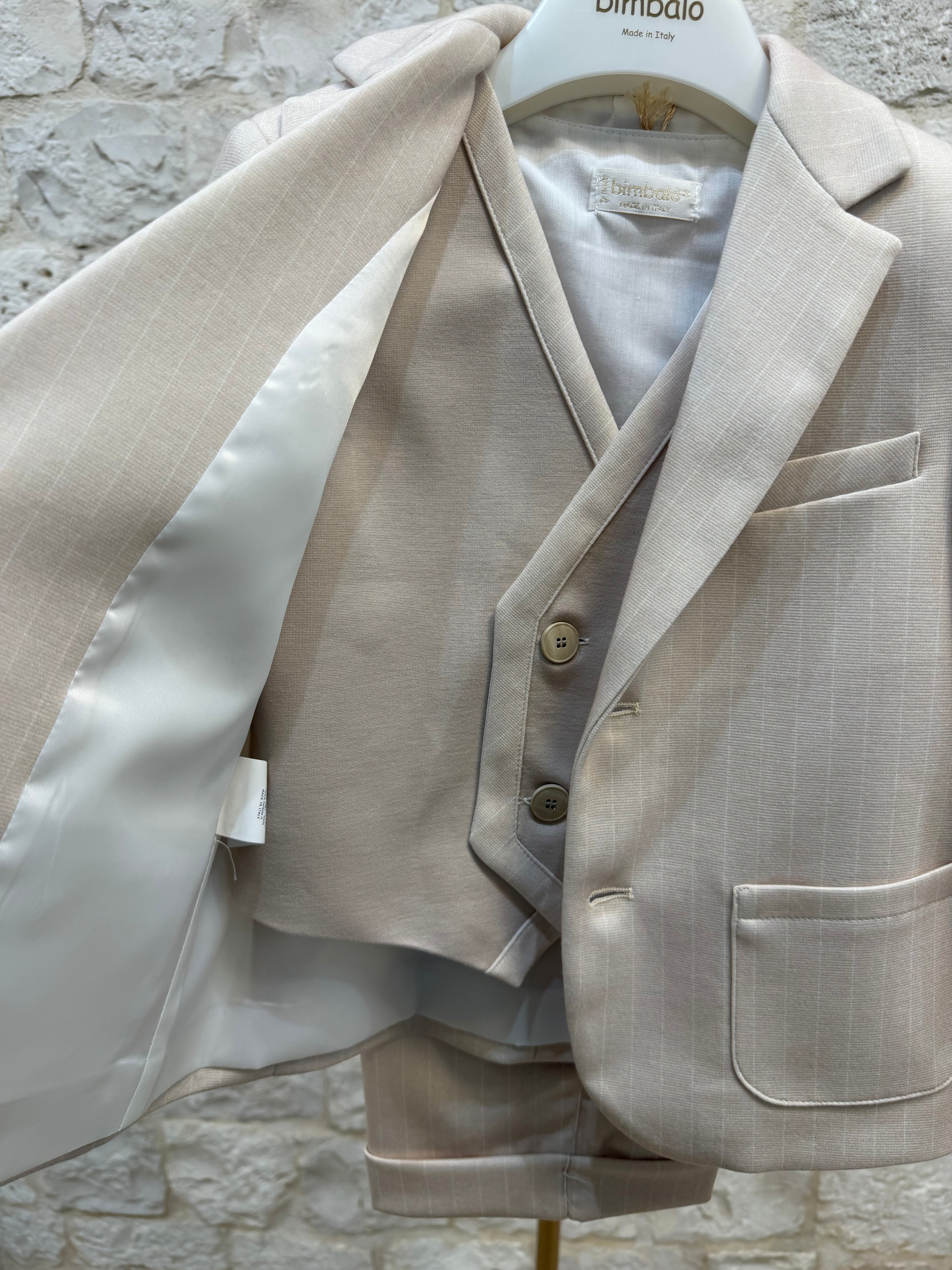 Completino Bimbo Bimbaló Beige Elegante - Giacca Gilet Camicia Pantalone | VIA32