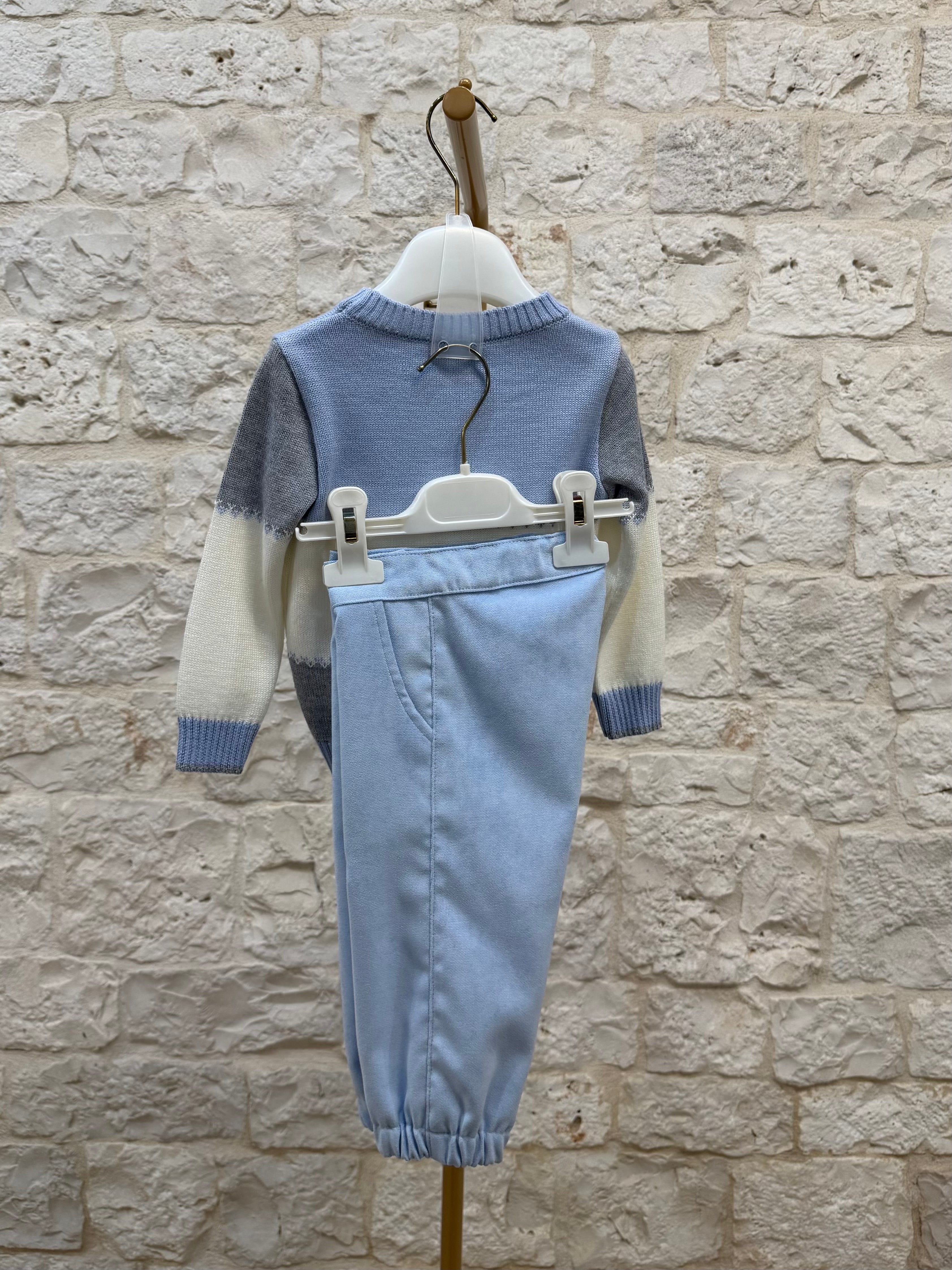 Completino Bimbo Bimbaló Cielo Grigio e Panna - Maglione e Pantalone | VIA32