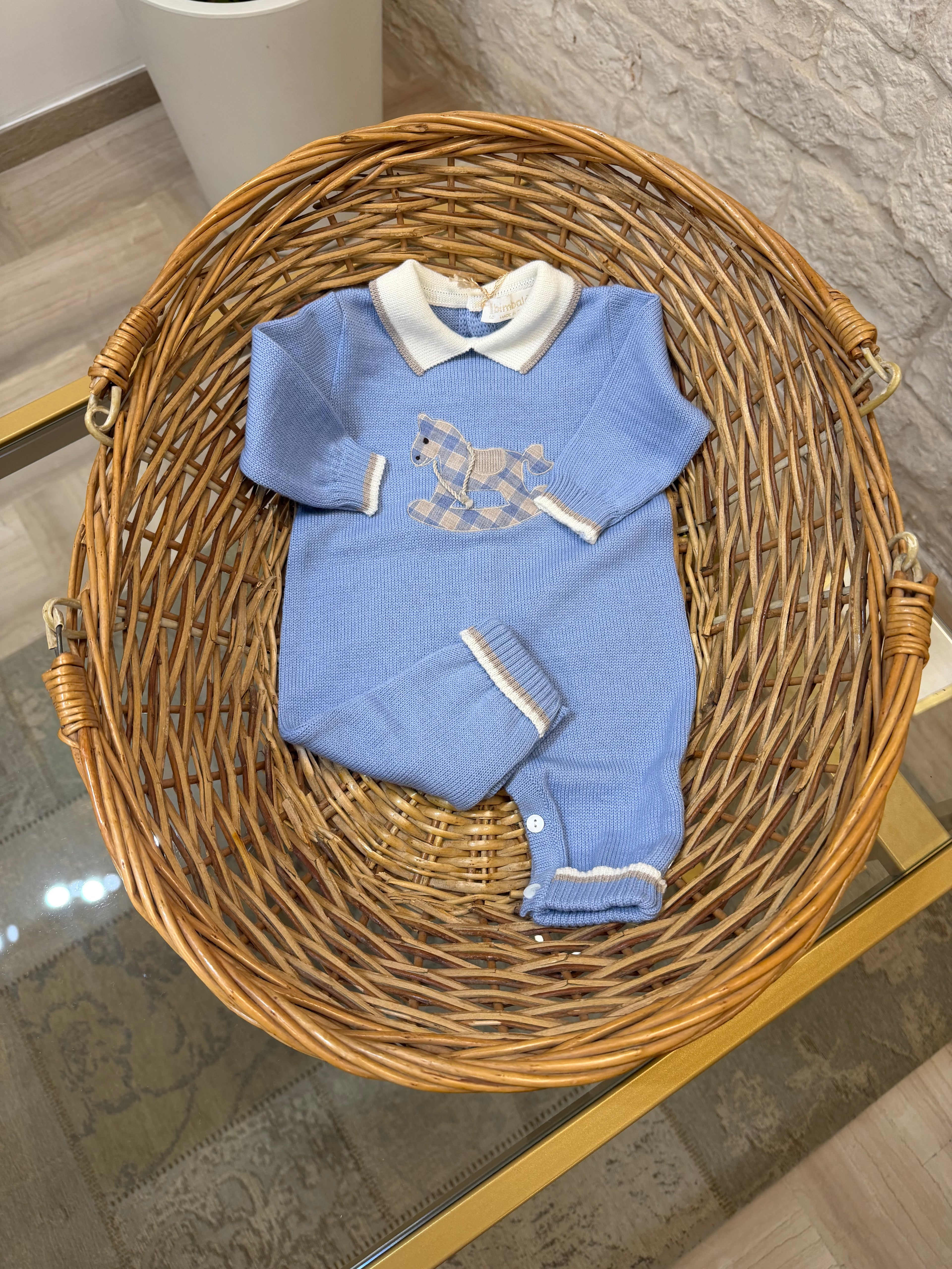 Tutina Neonato in Lana Bimbaló Azzurra con Cavalluccio - Morbida | VIA32