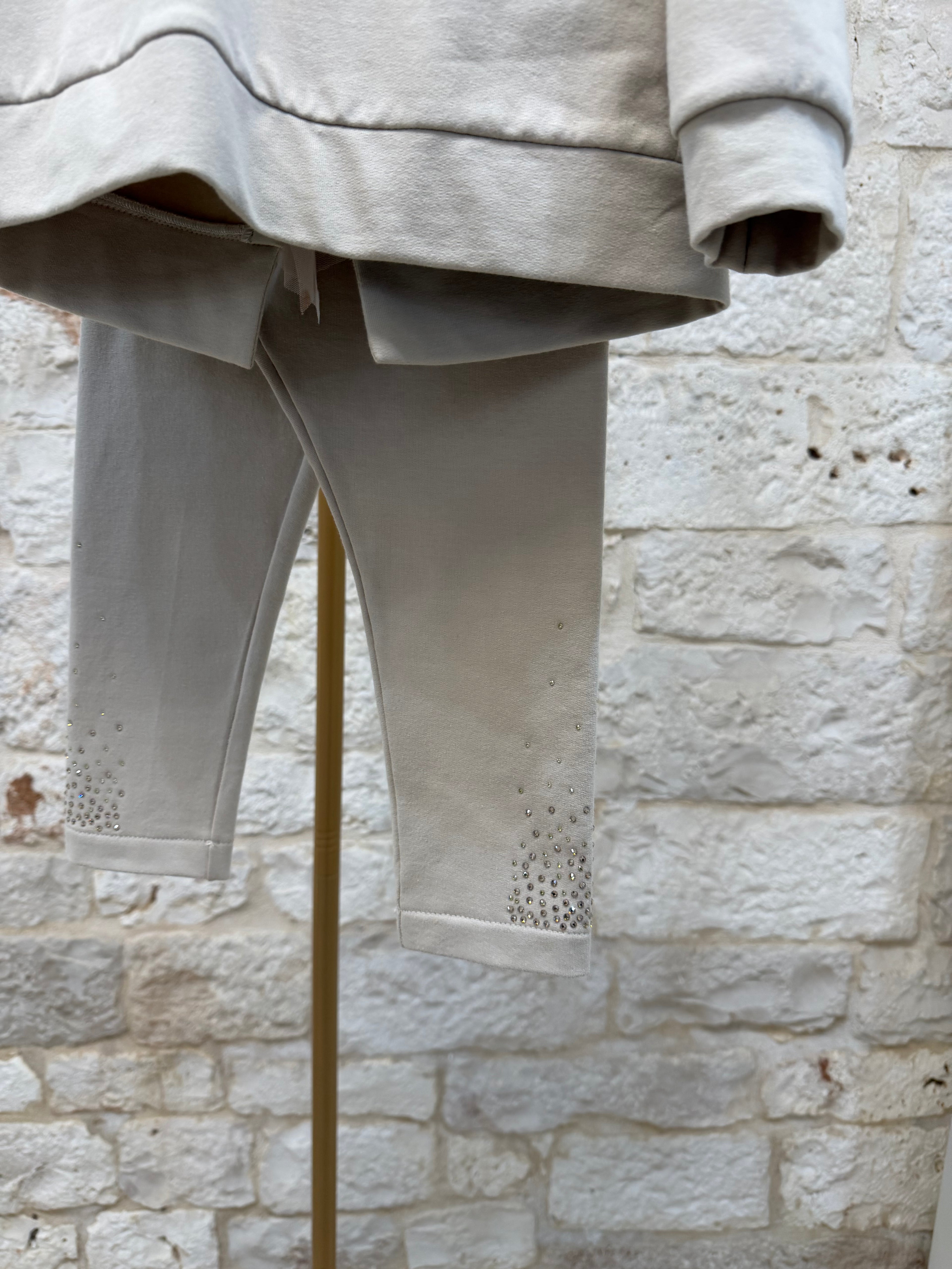 Completo bimba beige strass felpa e leggins Bimbaló | VIA32
