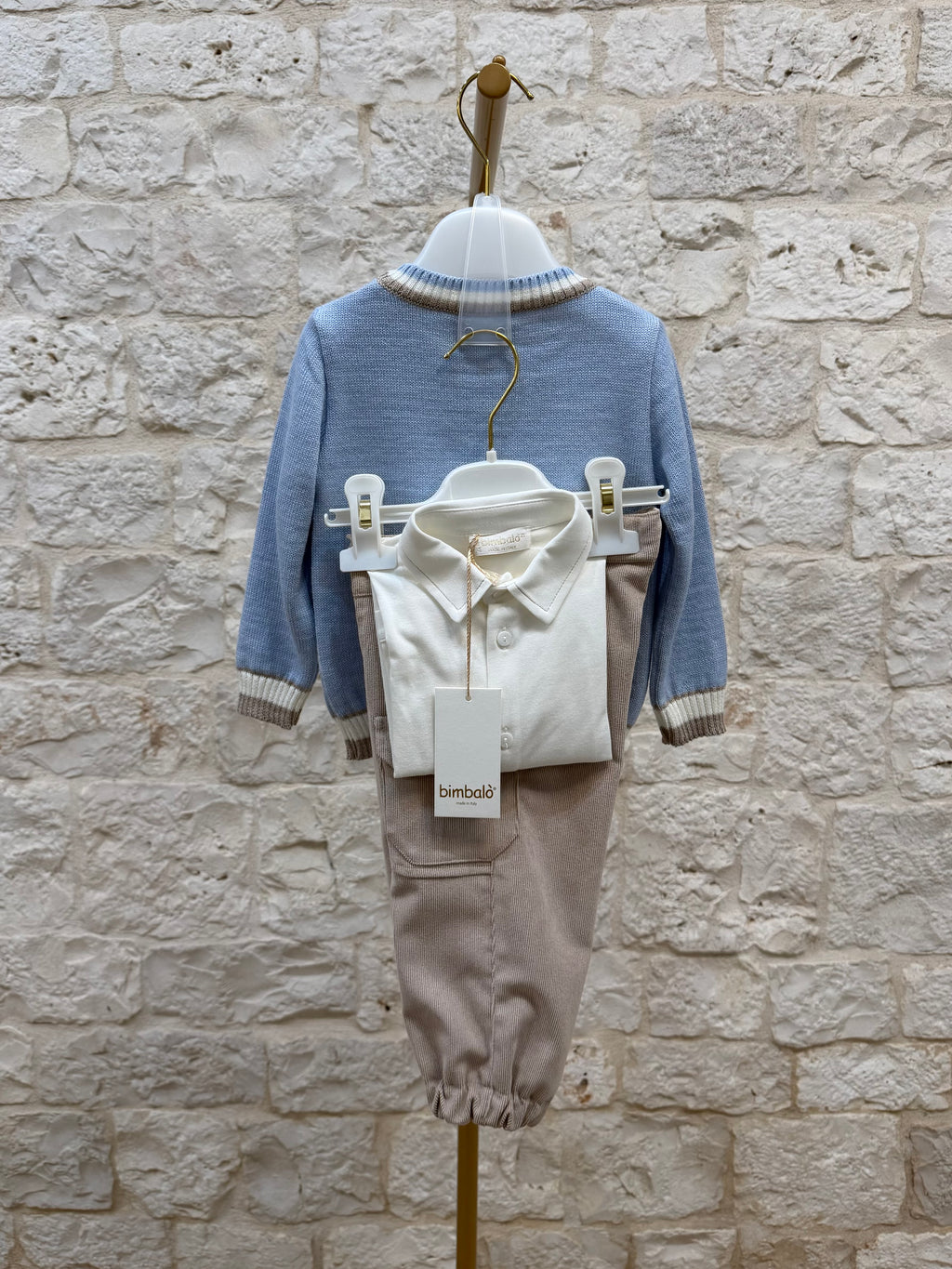 Completino Bimbo Bimbaló Cielo e Beige - Maglione Camicia Pantalone | VIA32