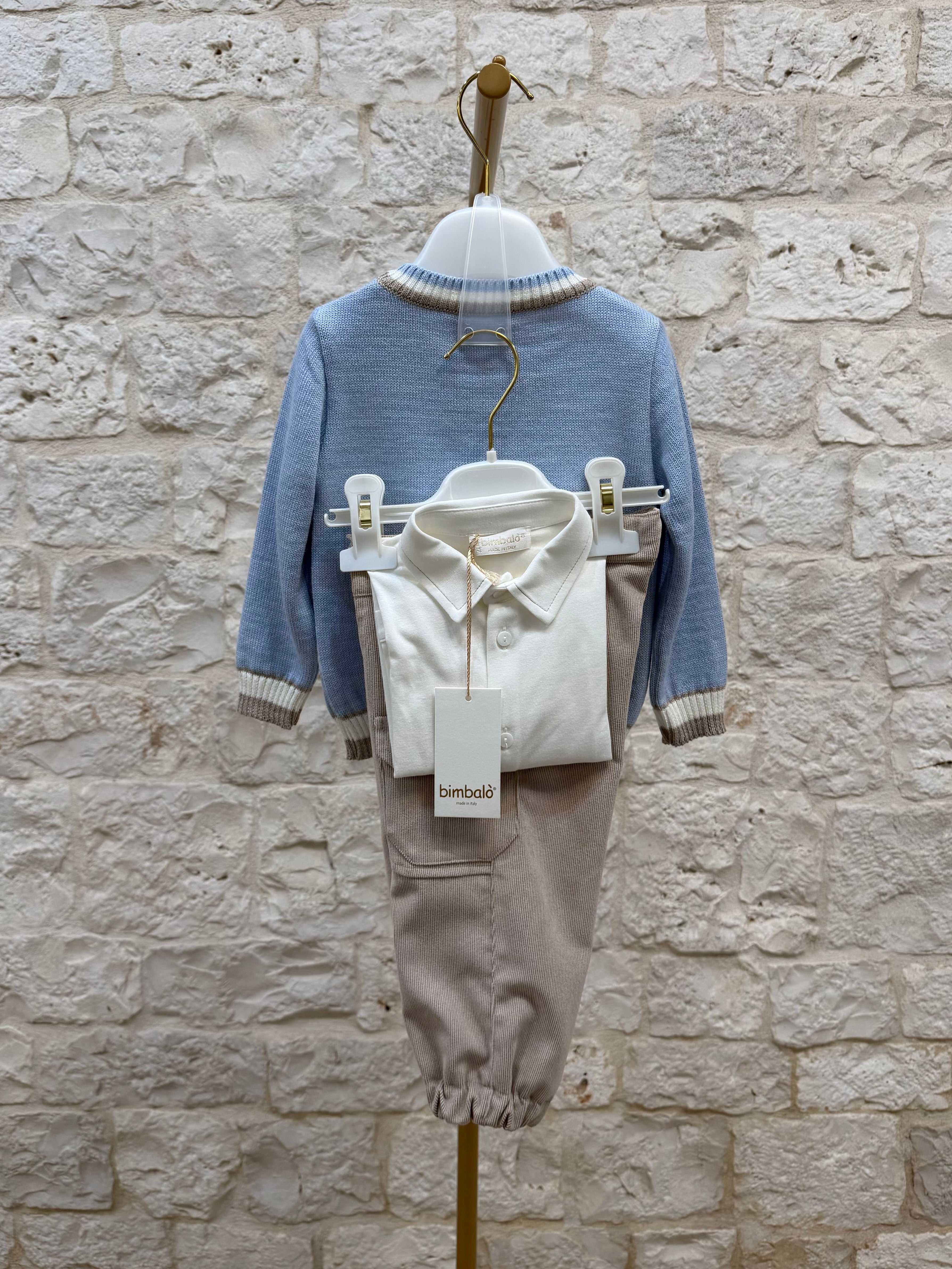 Completino Bimbo Bimbaló Cielo e Beige - Maglione Camicia Pantalone | VIA32