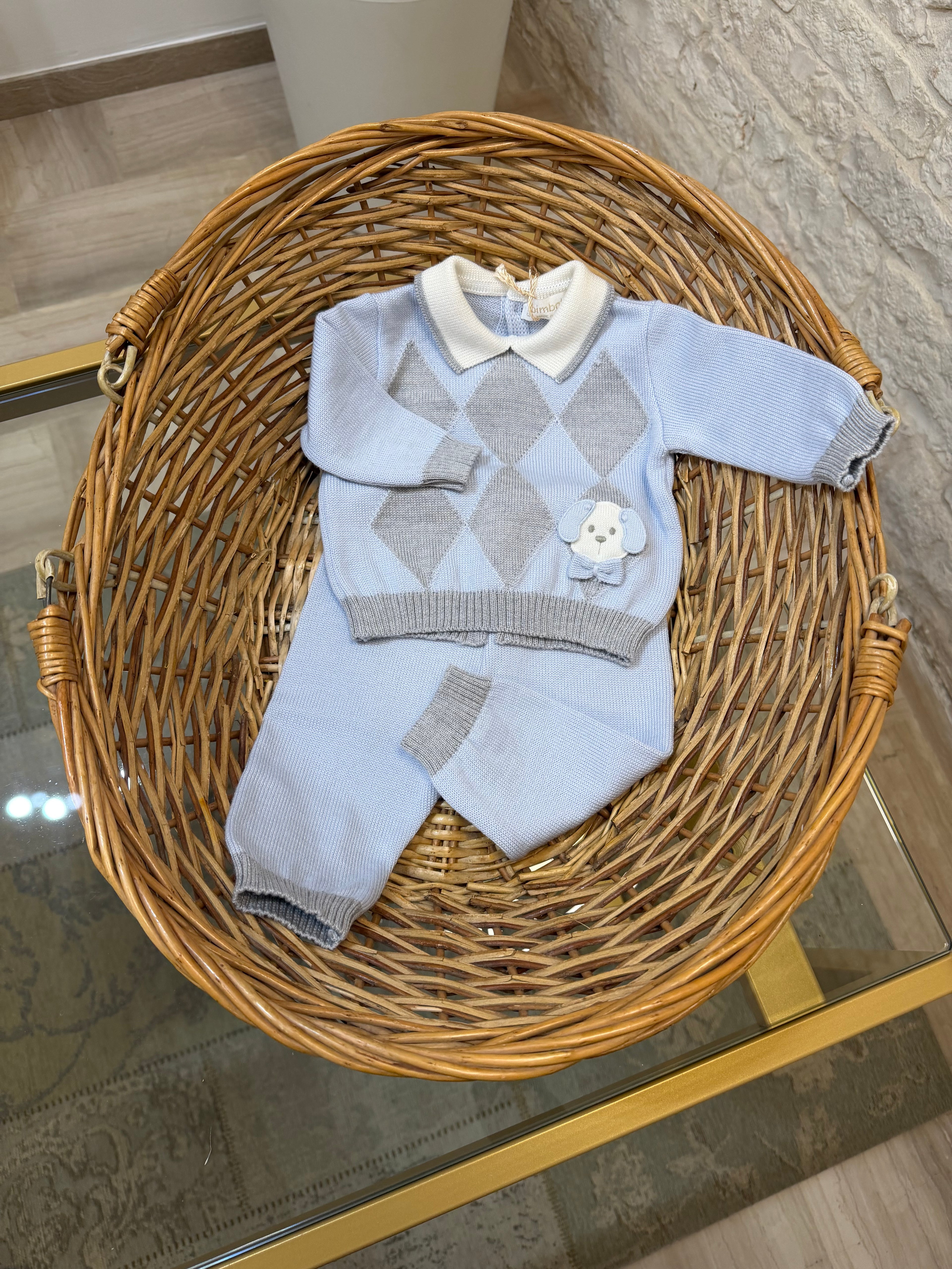 Completino Neonato 100% Lana Bimbaló Cielo e Grigio - Set 2 Pezzi | VIA32