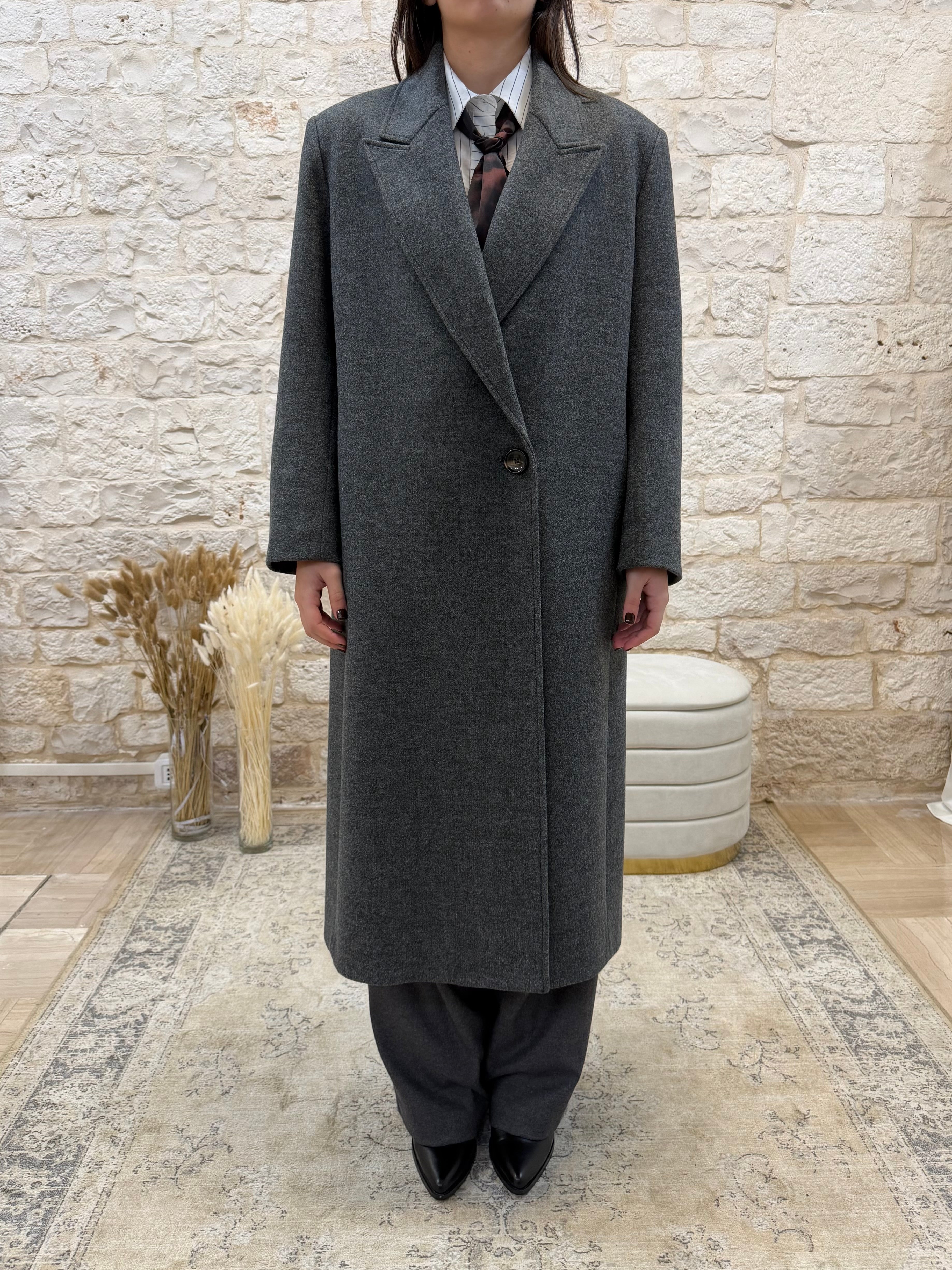 Cappotto Grigio Lungo Monopetto Souvenir - Vestibilità Over | VIA32