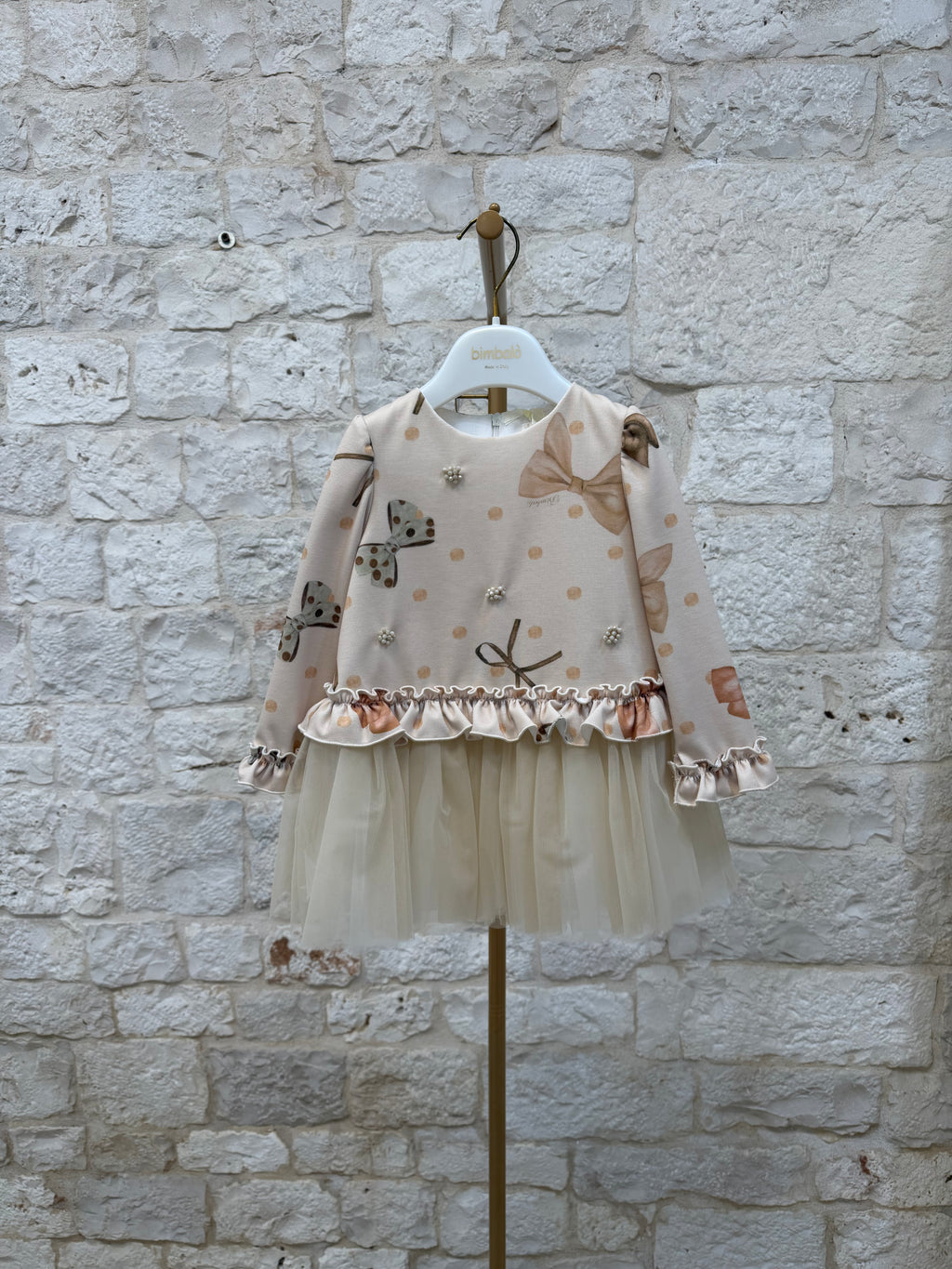 Vestitino bimba gonna in tulle beige elegante Bimbaló | VIA32
