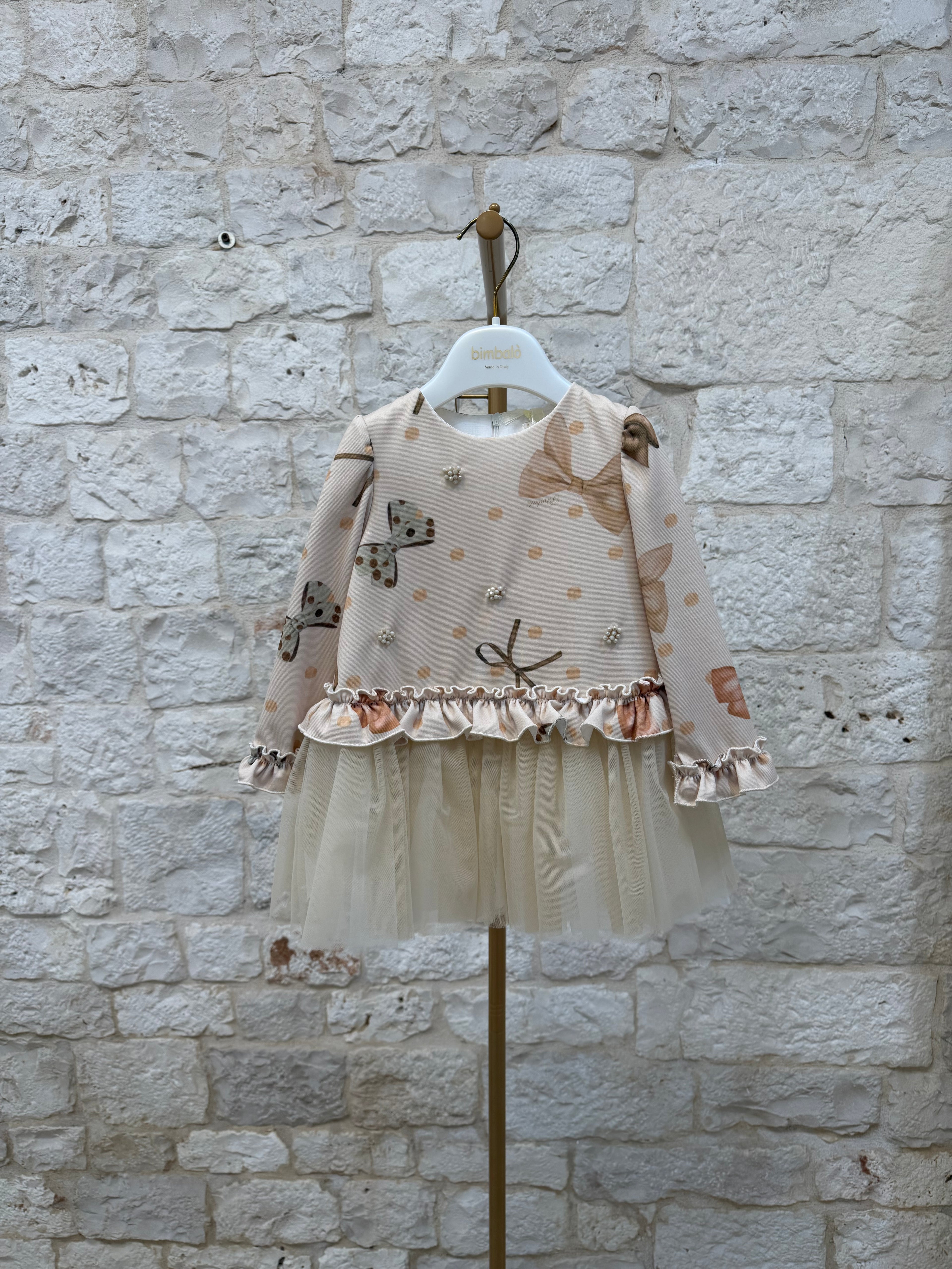 Vestitino bimba gonna in tulle beige elegante Bimbaló | VIA32