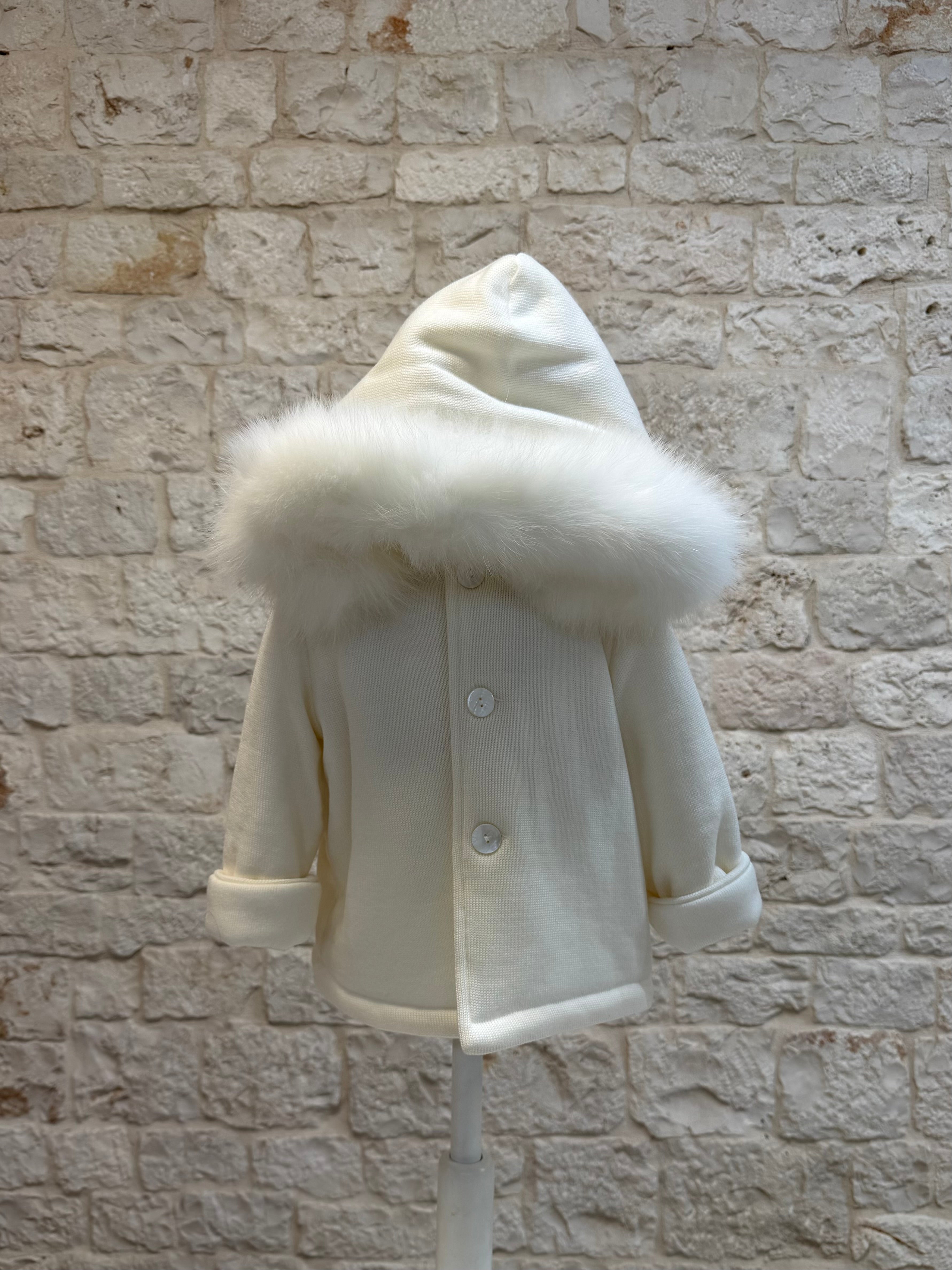 Cappottino Neonato 100% Lana Bimbaló Bianco - Con Cappuccio Pelliccia | VIA32