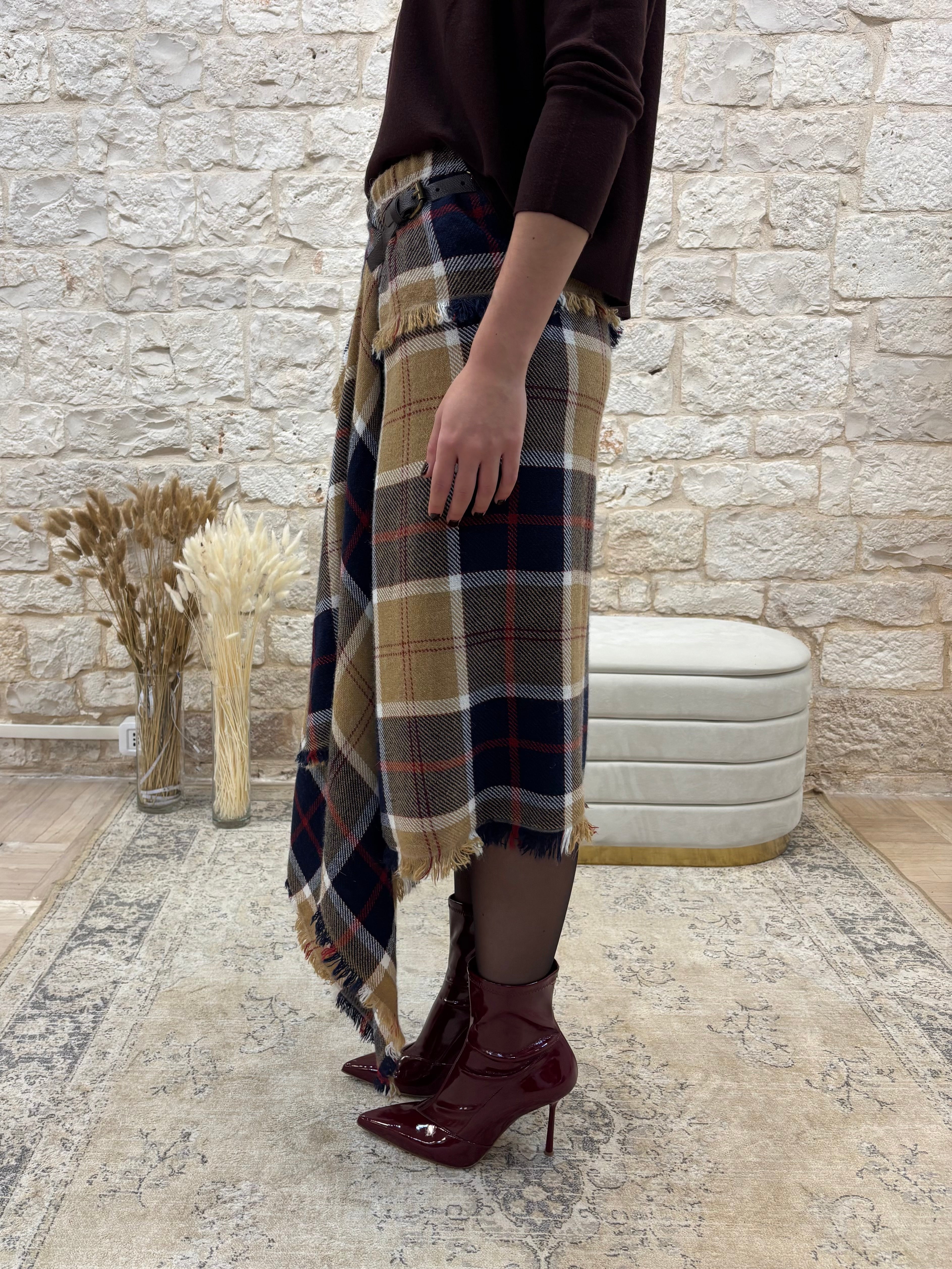 Gonna a Quadri Irregolare Souvenir - Elasticizzata Toni Caldi | VIA32