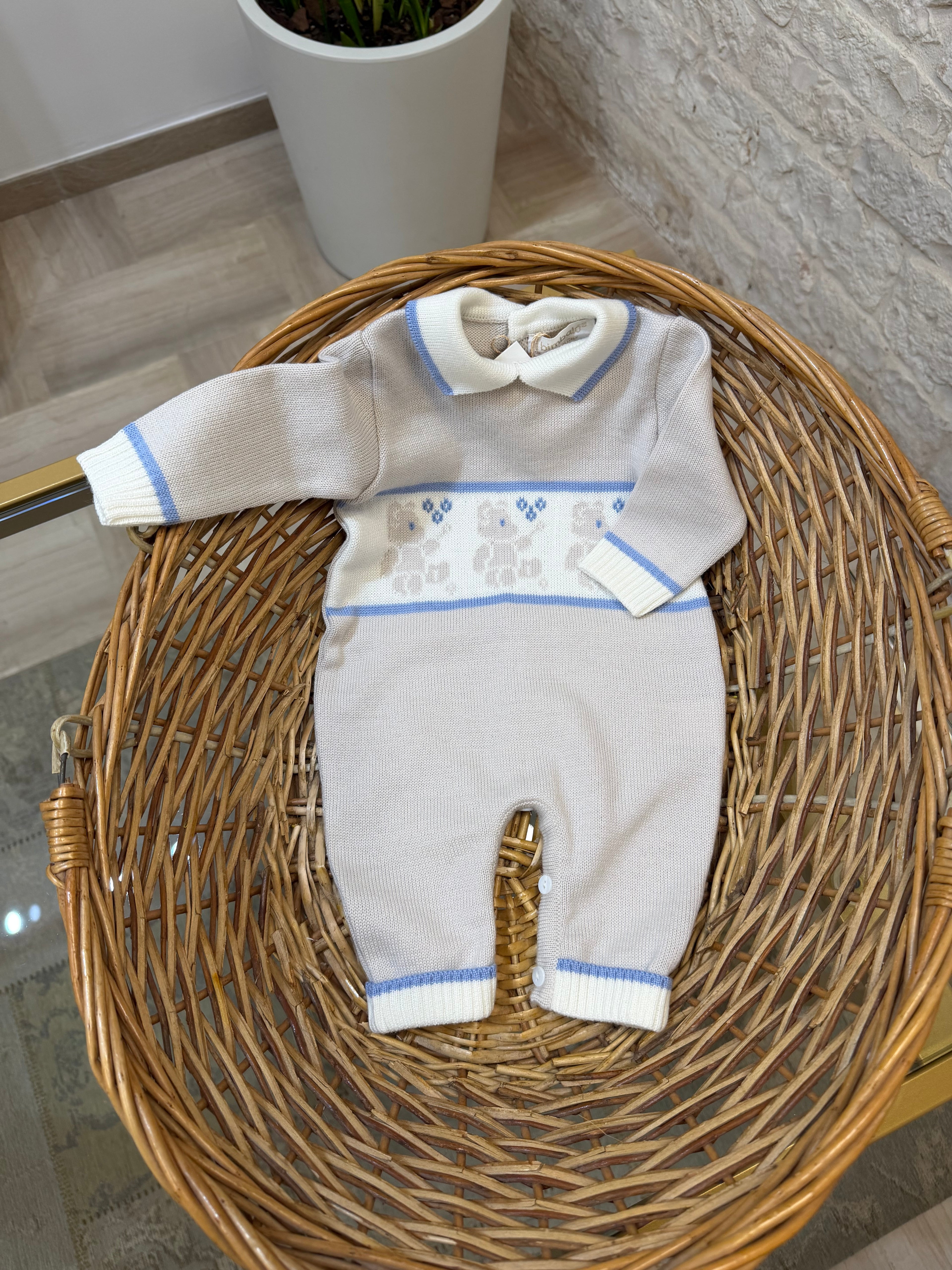 Tutina Neonato in Lana Bimbaló Beige con Orsetti - Morbida e Calda | VIA32