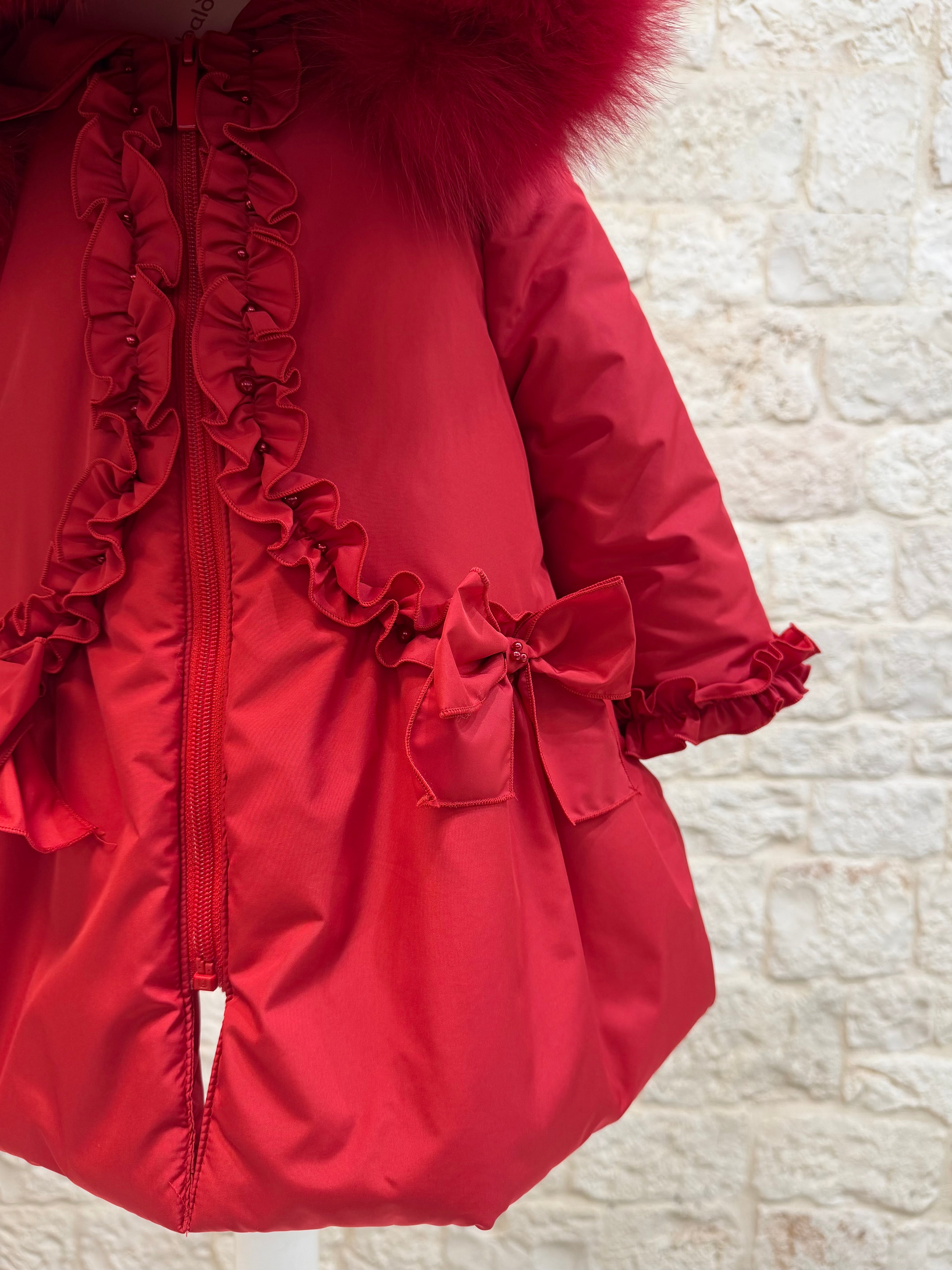 Piumino Bimba Bimbaló Rosso con Pelliccia e Fiocchetti - Caldo | VIA32