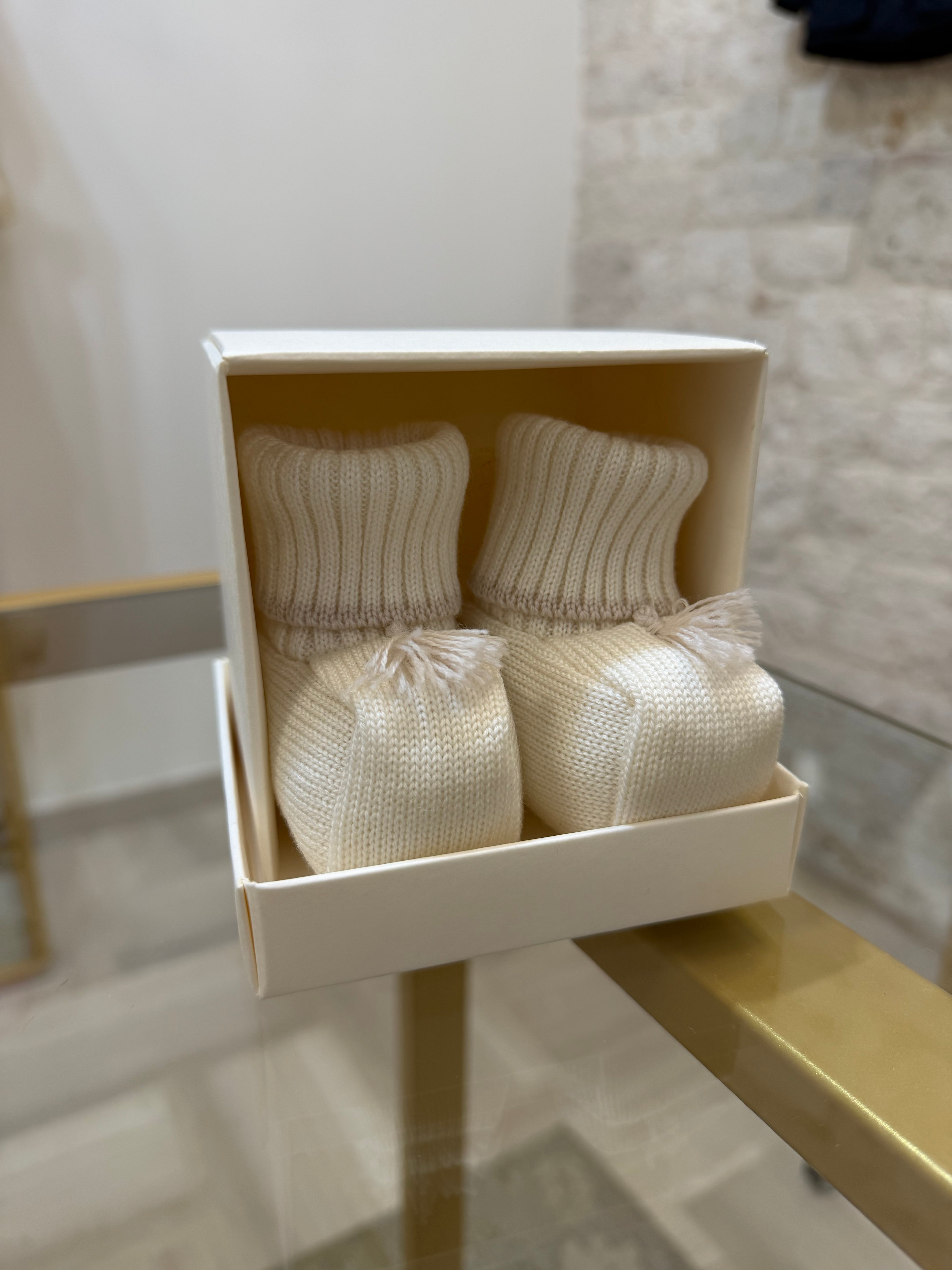 Scarpine panna e tortora 100% lana neonata Bimbaló|VIA32