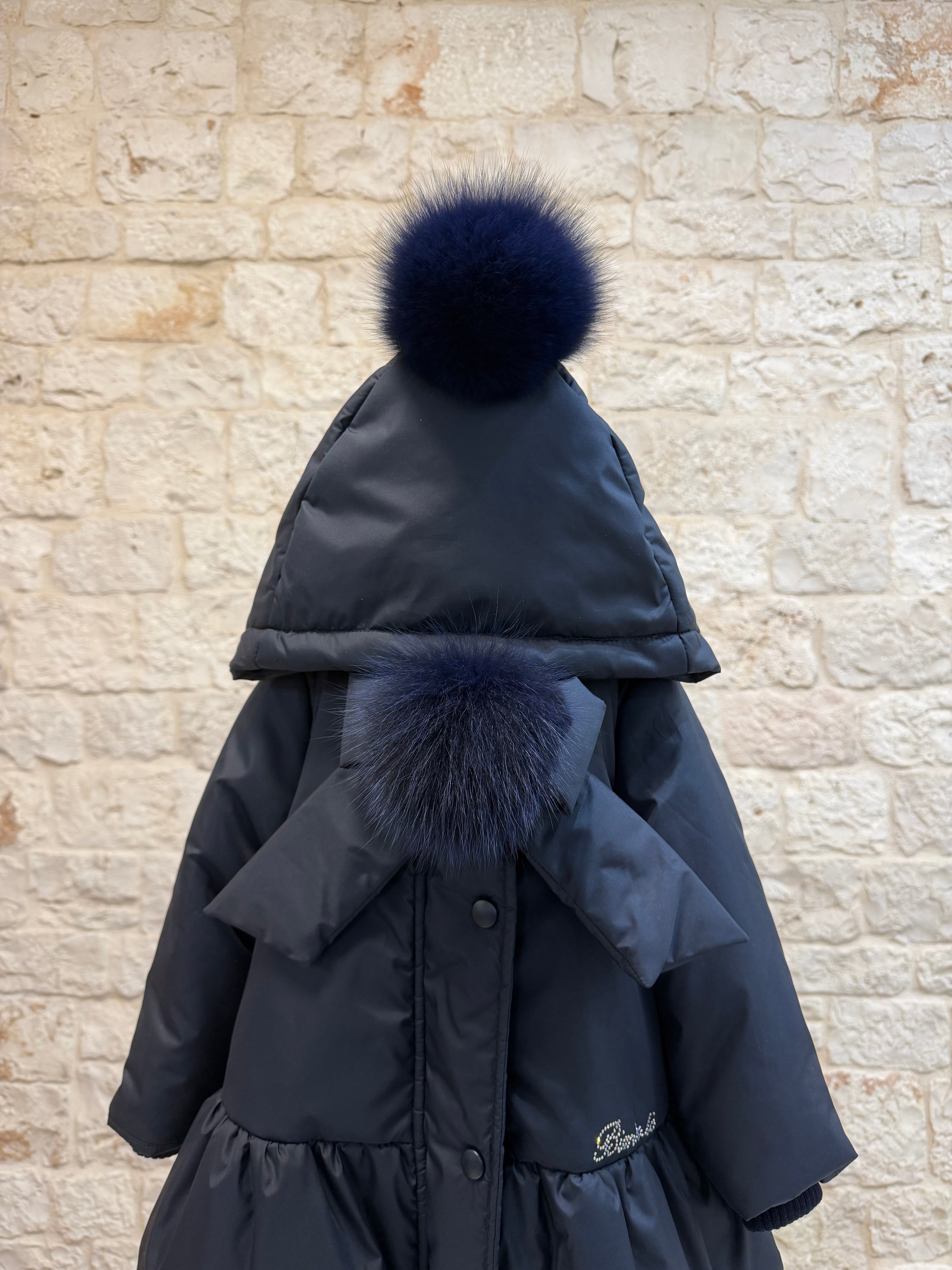 Piumino Bimba Bimbaló Blu con Pon Pon in Pelliccia - Caldo | VIA32