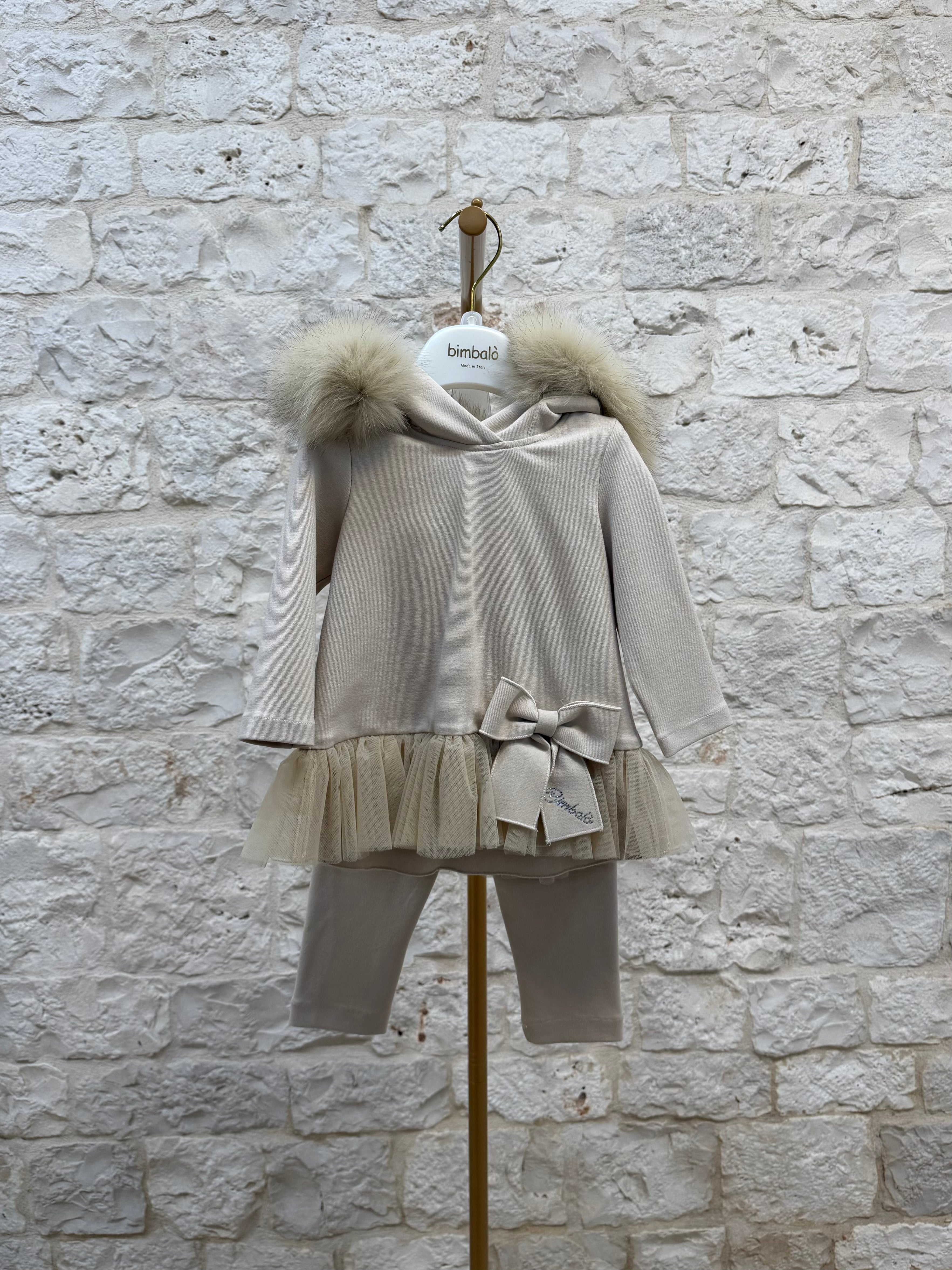 Completino Bimba Bimbaló Beige - Felpa con Cappuccio e Leggins | VIA32