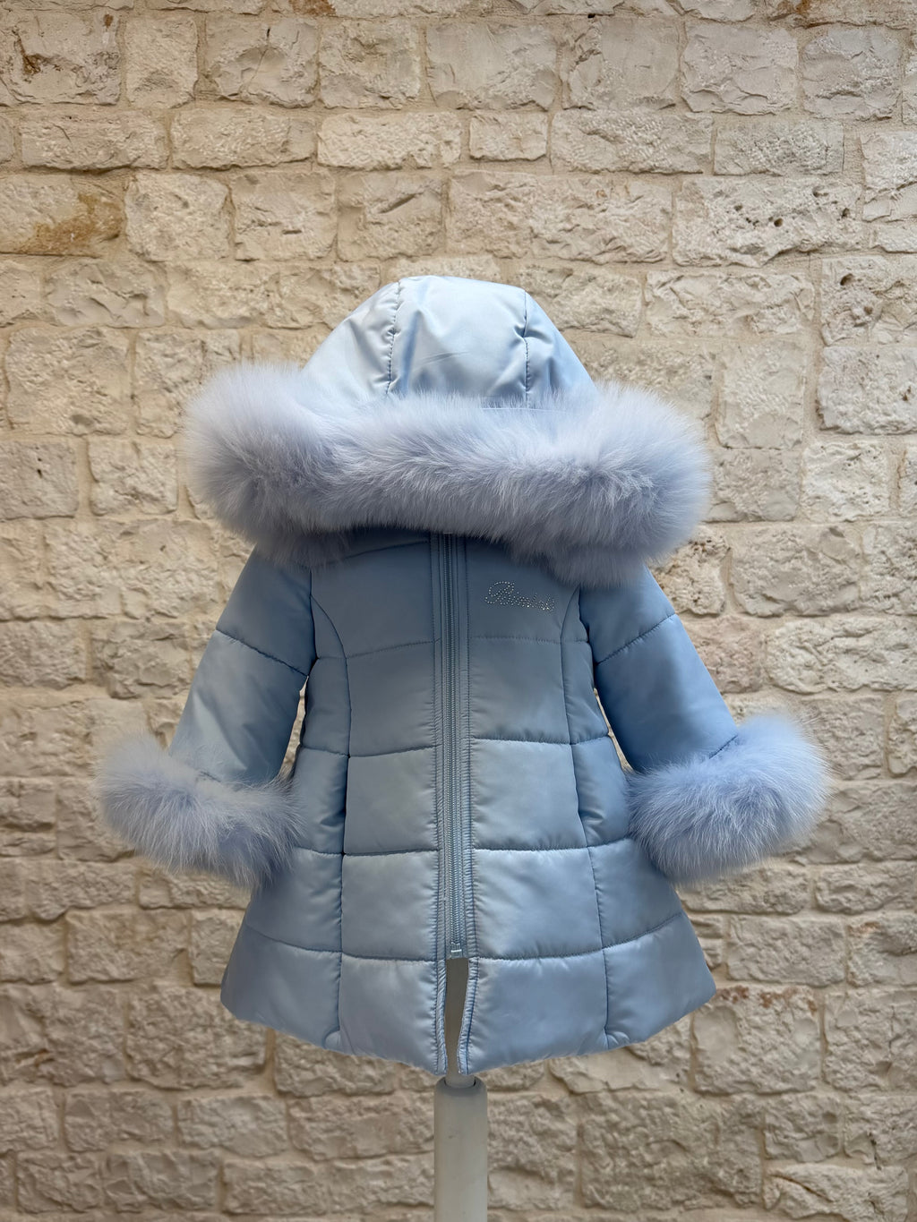 Piumino Bimba Bimbaló Cielo con Cappuccio Pelliccia - Caldo | VIA32