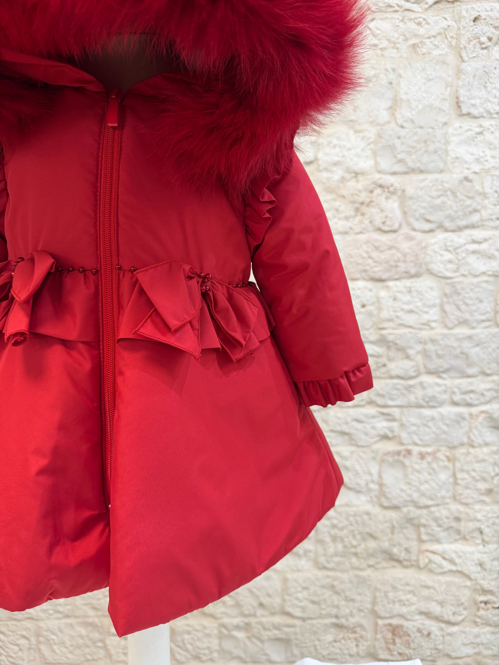 Piumino Bimba Bimbaló Rosso con Cappuccio Pelliccia - Caldo | VIA32