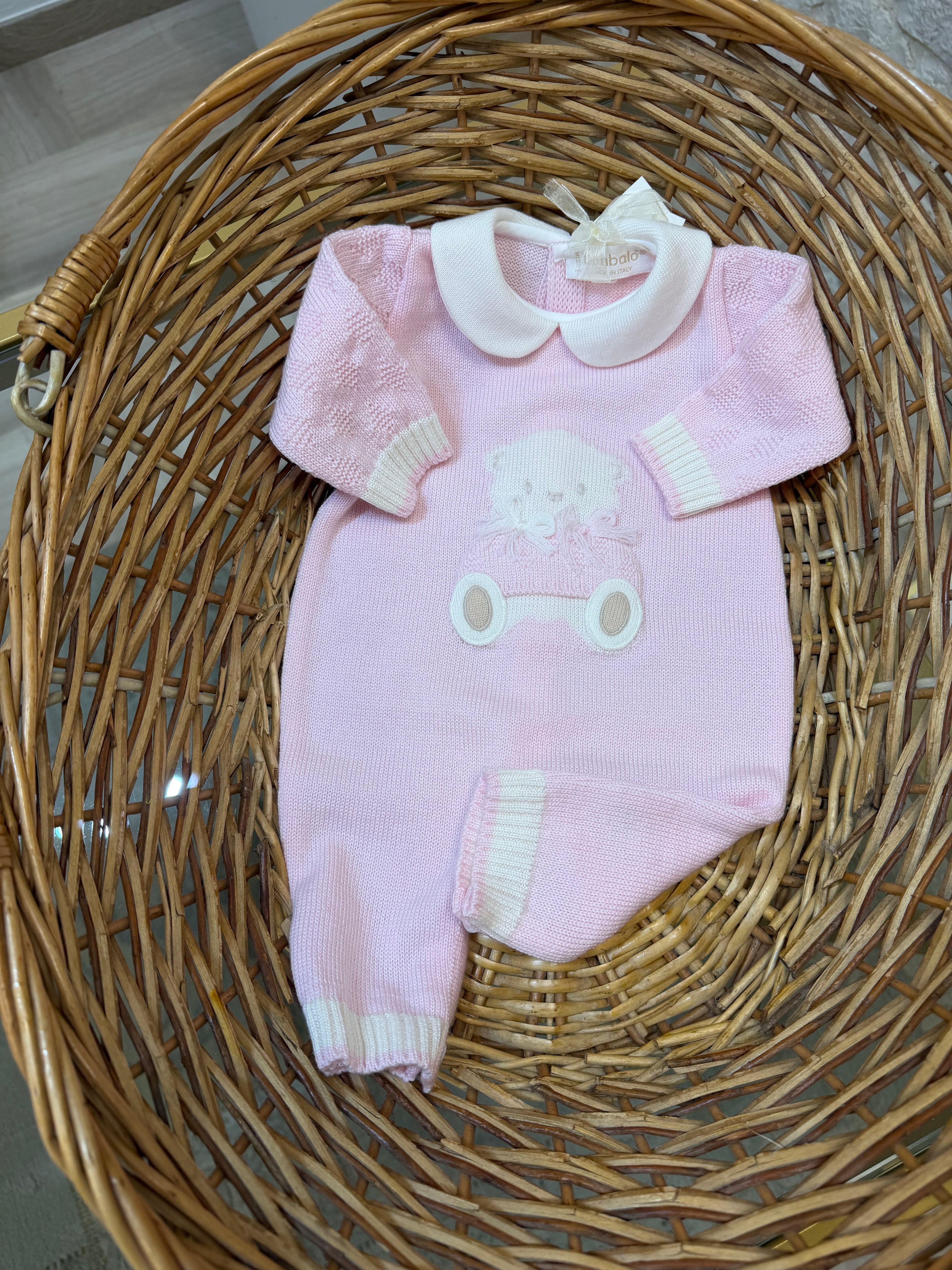 Tutina Neonata 100% Lana Bimbaló Rosa Intera con Orsetto - Calda | VIA32