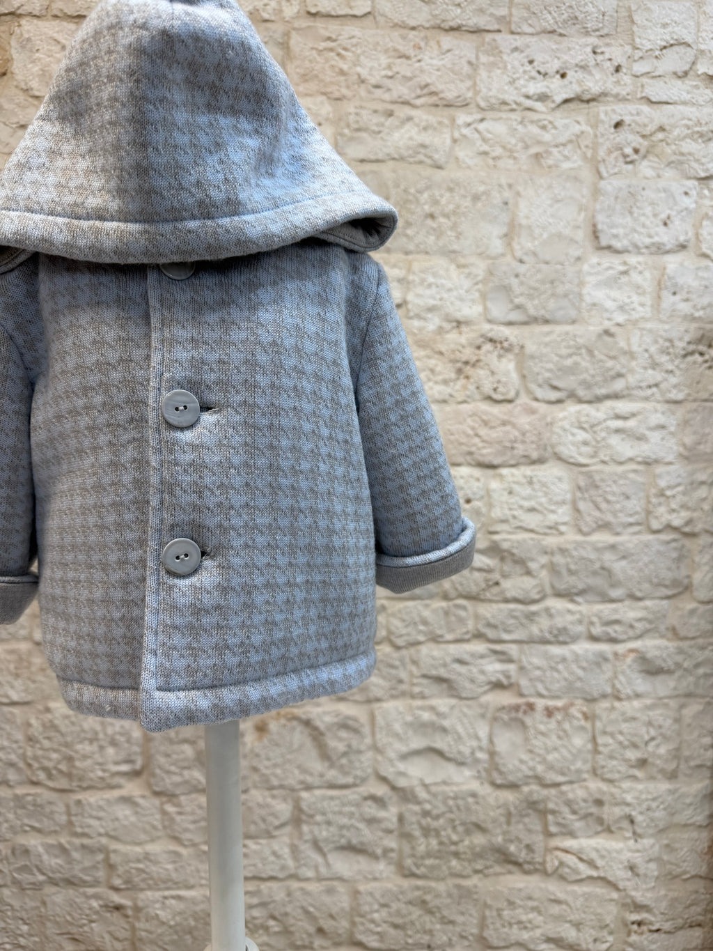 Cappottino Neonato Bimbaló Cielo e Grigio a Quadri - Con Cappuccio | VIA32