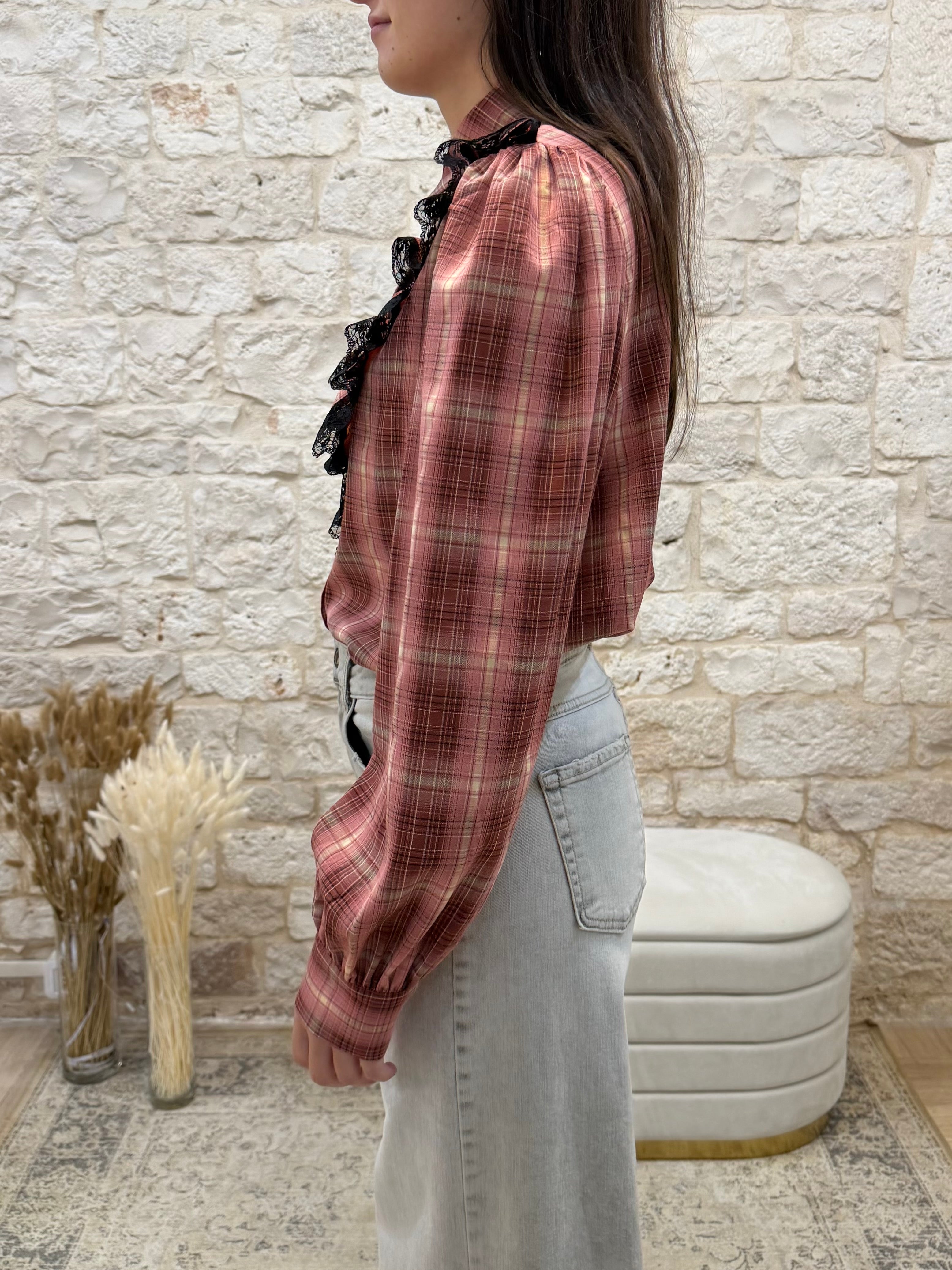 Camicia a Quadri con Pizzo Nero Youdecide - Stile Romantico | VIA32