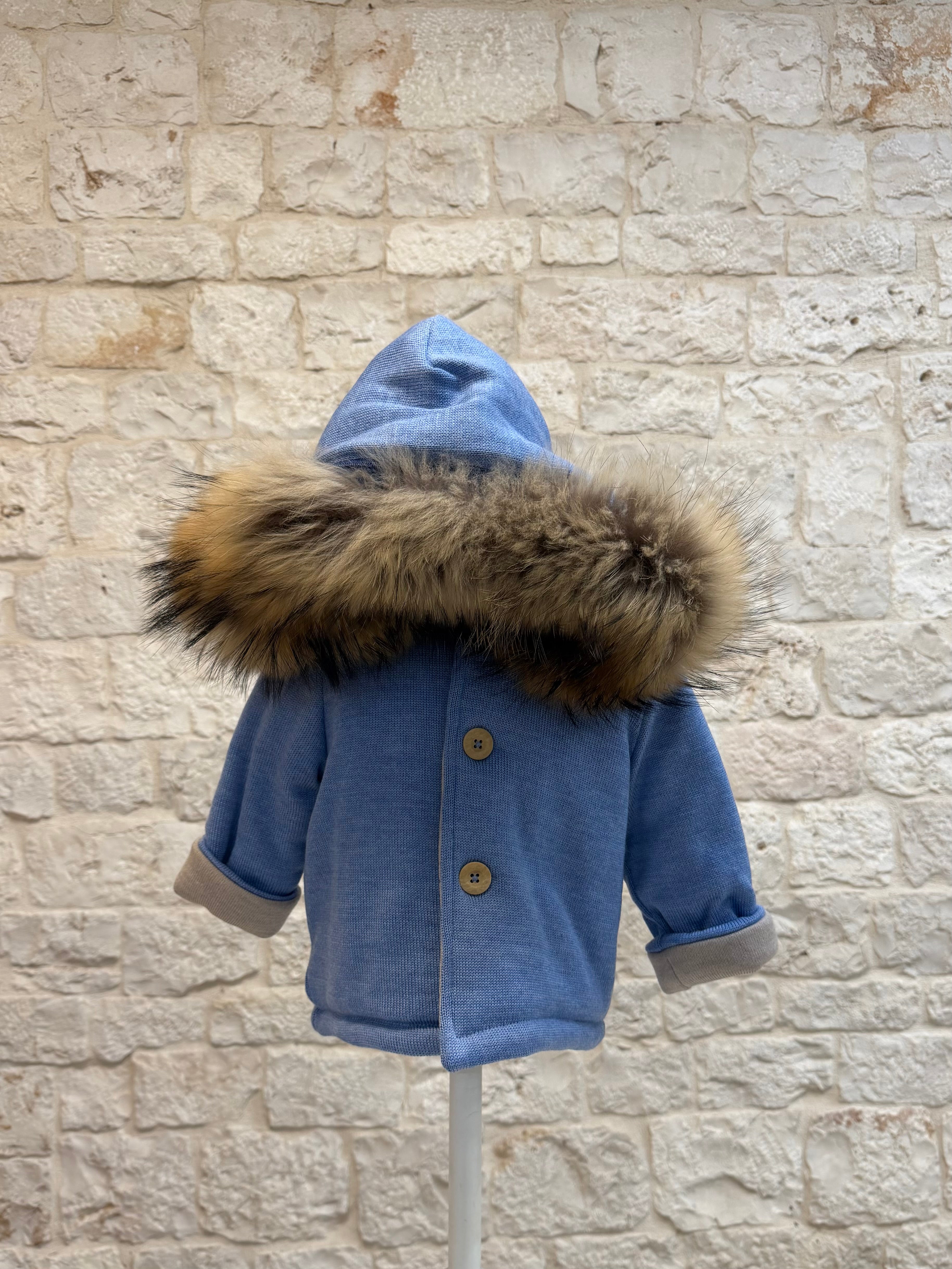 Cappottino Neonato 100% Lana Bimbaló Azzurro - Con Pelliccia | VIA32