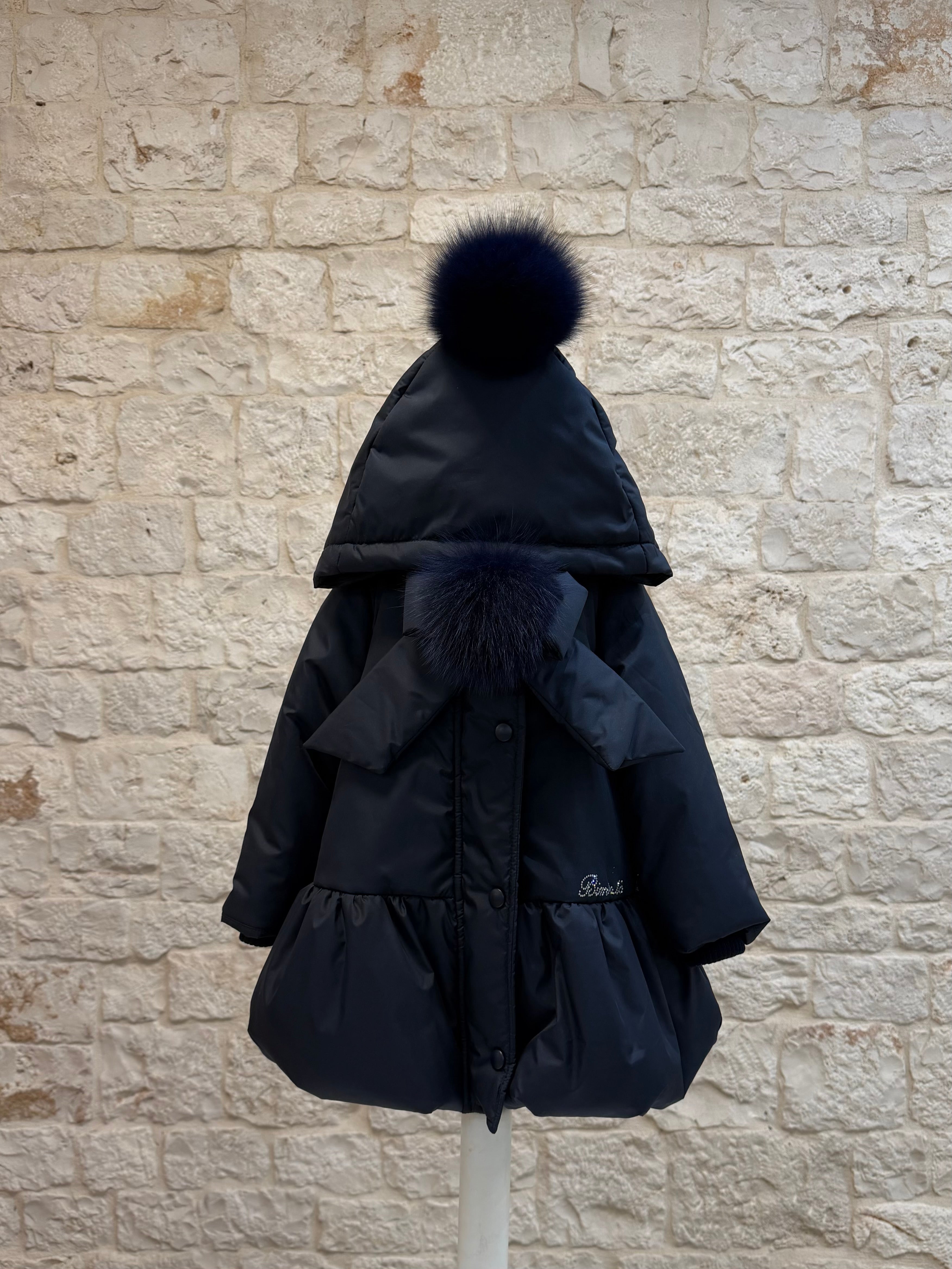 Piumino Bimba Bimbaló Blu con Pon Pon in Pelliccia - Caldo | VIA32