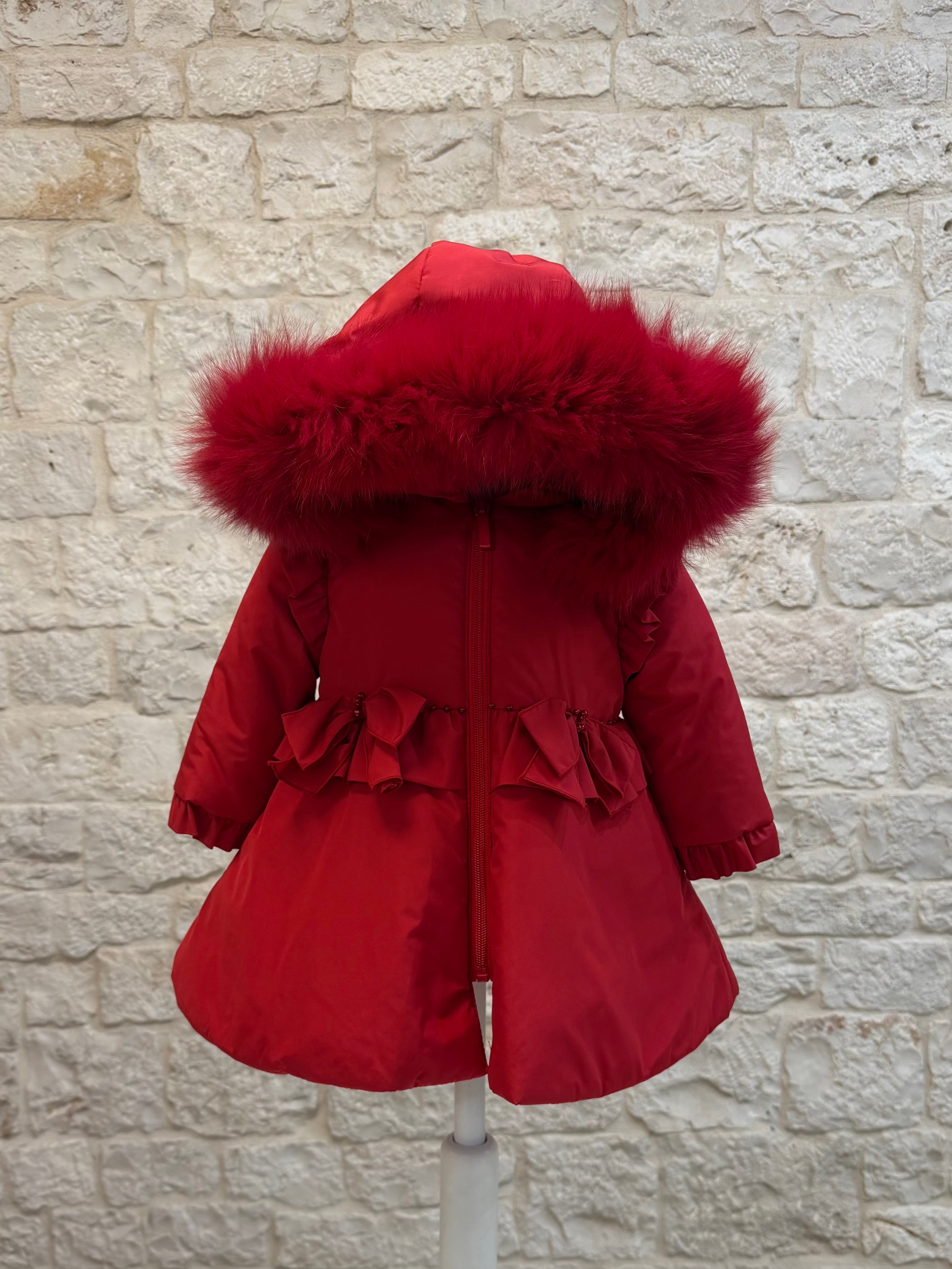 Piumino Bimba Bimbaló Rosso con Cappuccio Pelliccia - Caldo | VIA32