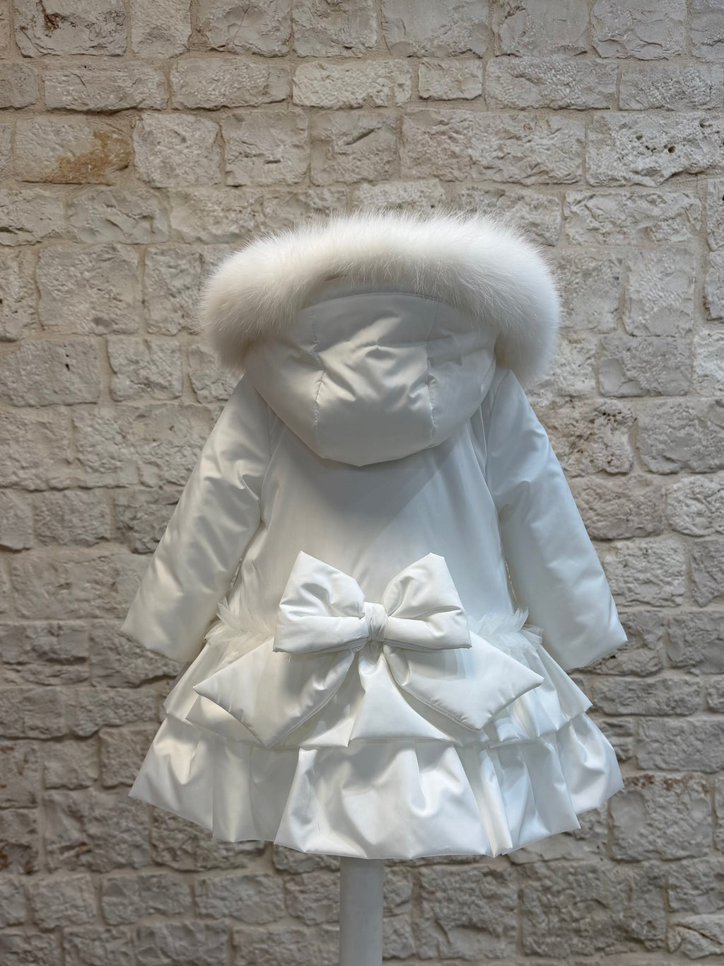 Piumino Bimba Bimbaló Bianco con Strass Pelliccia e Fiocco - Elegante | VIA32