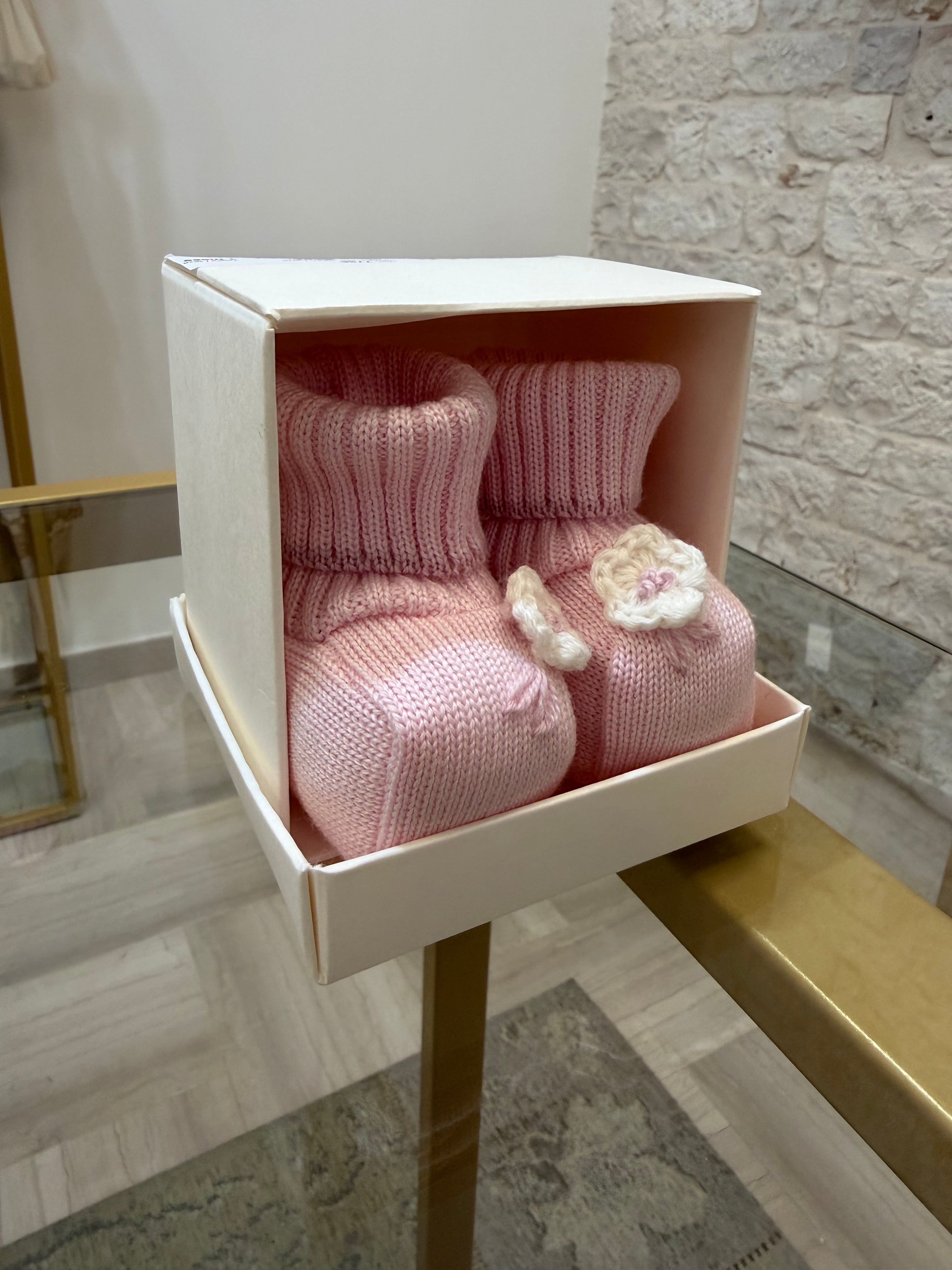 Scarpine rosa neonata 100% lana Bimbaló|VIA 32