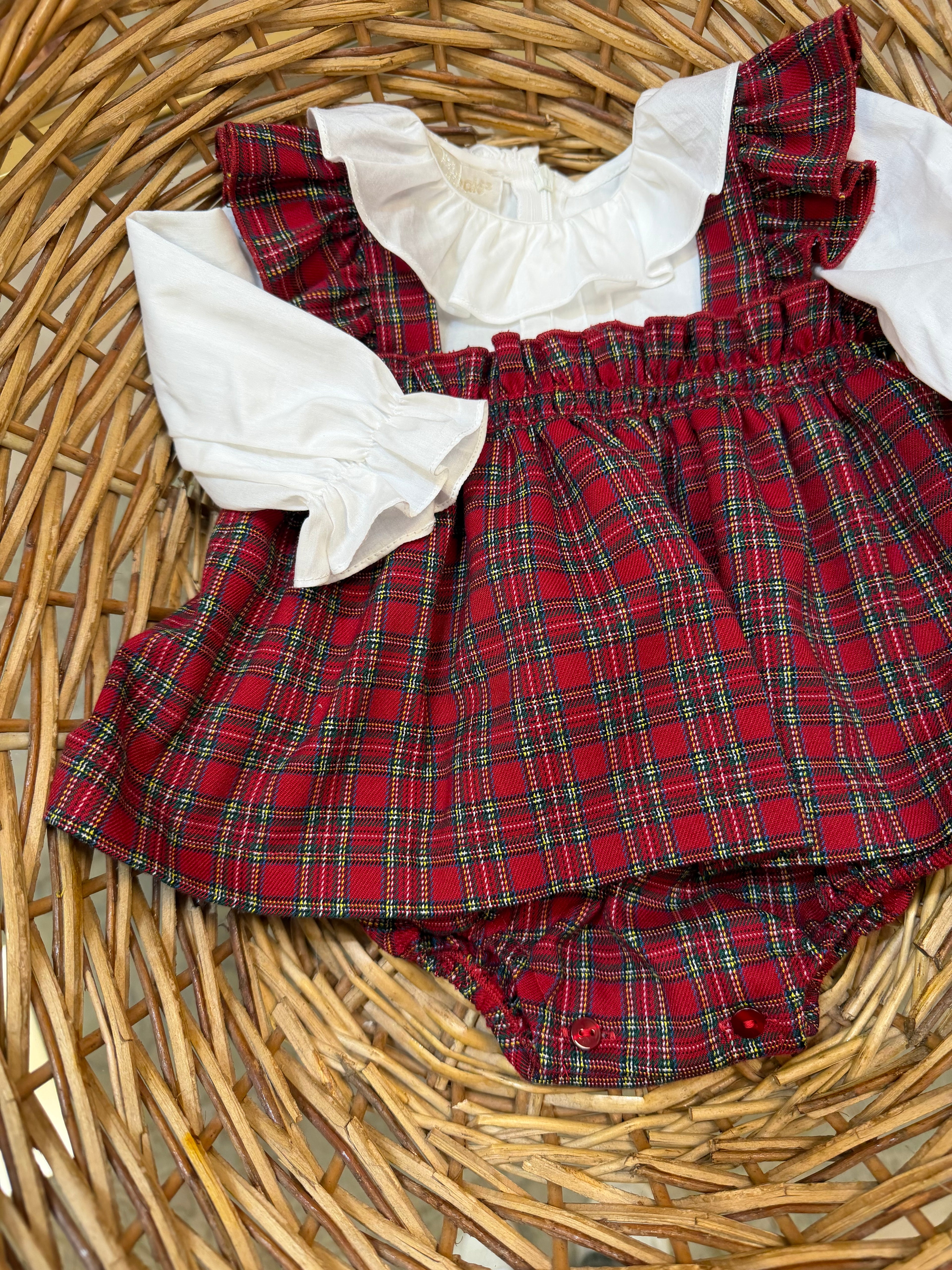Pagliaccetto neonata tartan con camicetta Bimbaló | VIA32
