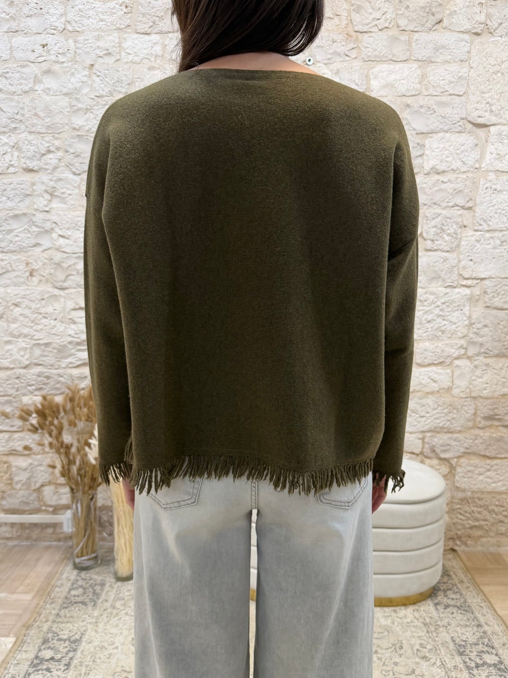 Maglione con Frange Kontatto Kaki - Scollo a Barca Elegante | VIA32