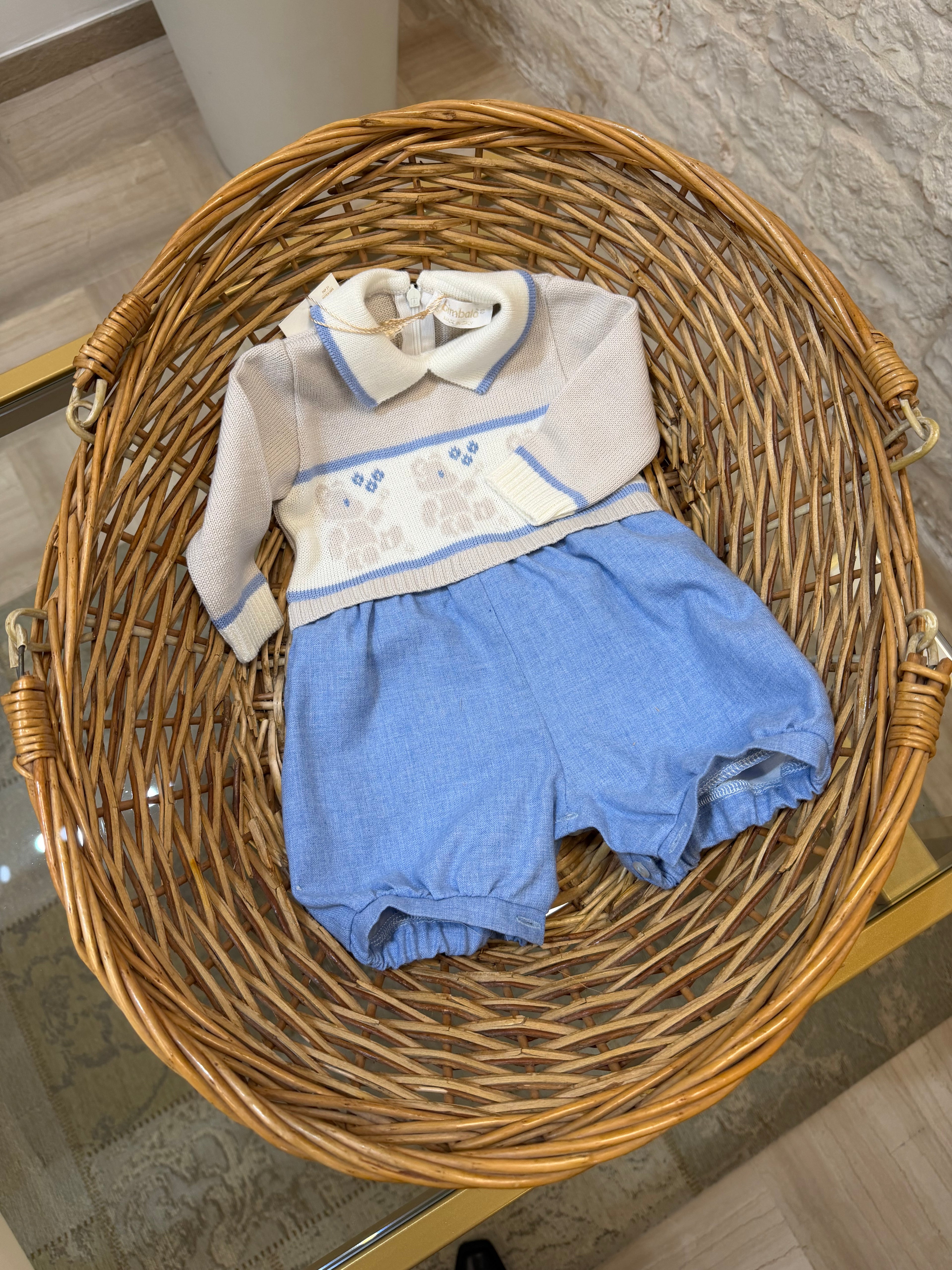 Pagliaccetto Neonato Bimbaló Azzurro e Grigio con Orsetti - Comodo | VIA32