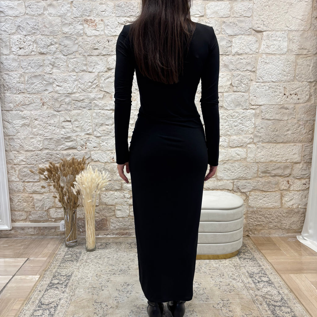 Abito Lungo Nero con Spacco Kontatto - Collo Alto e Spalline | VIA32